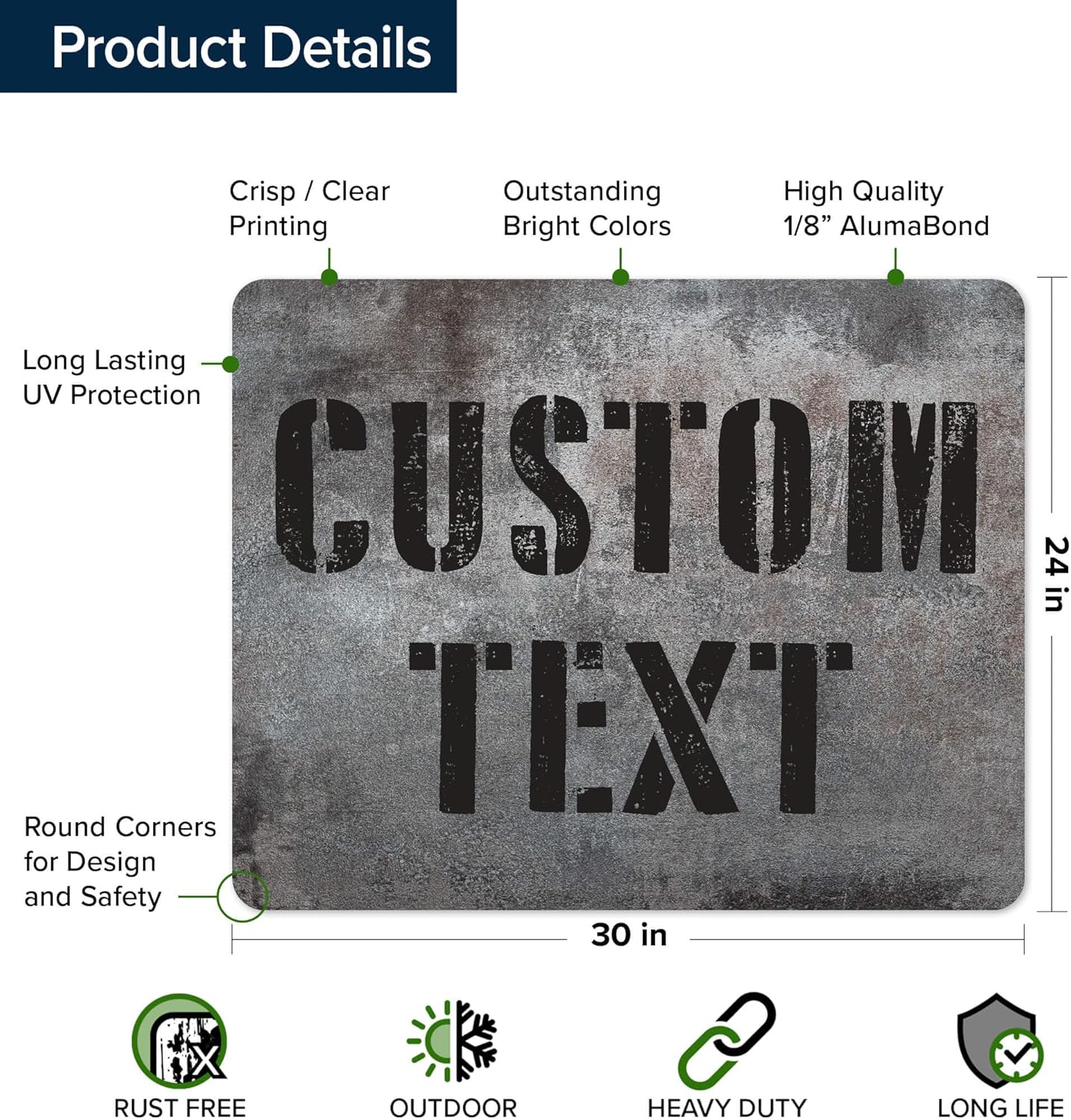 Custom Sign, Custom Street Sign, 11 Font Colors, 13 Font Styles, 4 Hole Options, 22 Sizes, 24x30 Inches, Rust Free DiBound, Fade Resistant, Made in USA by My Sign Center (Grunge Metal)