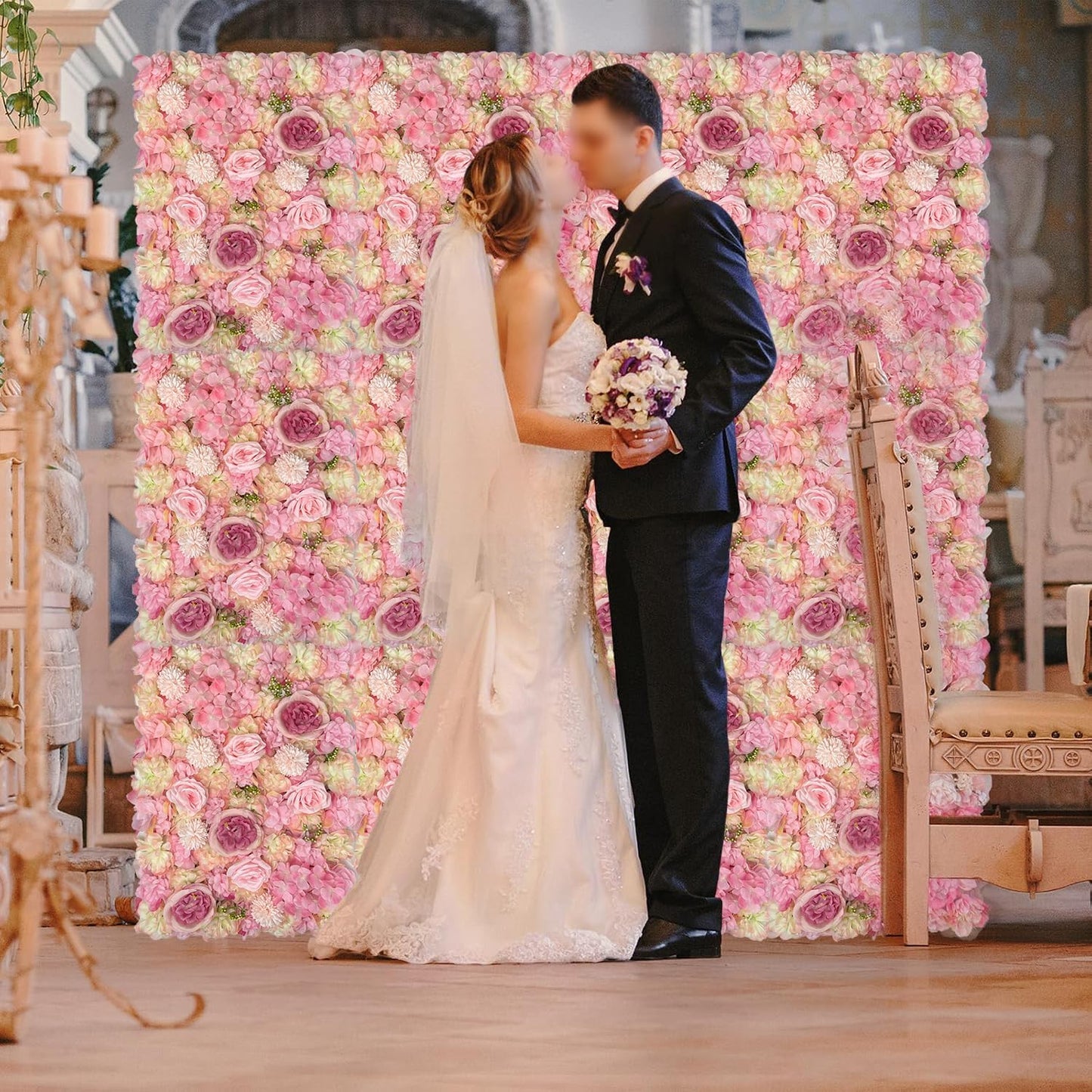 Artificial 3D Flower Wall Panel for Backdrop 12 Pcs 24x16 inches Pink Faux Roses Artificial Flower Backdrop for Wedding Party Bridal Baby Shower Decor