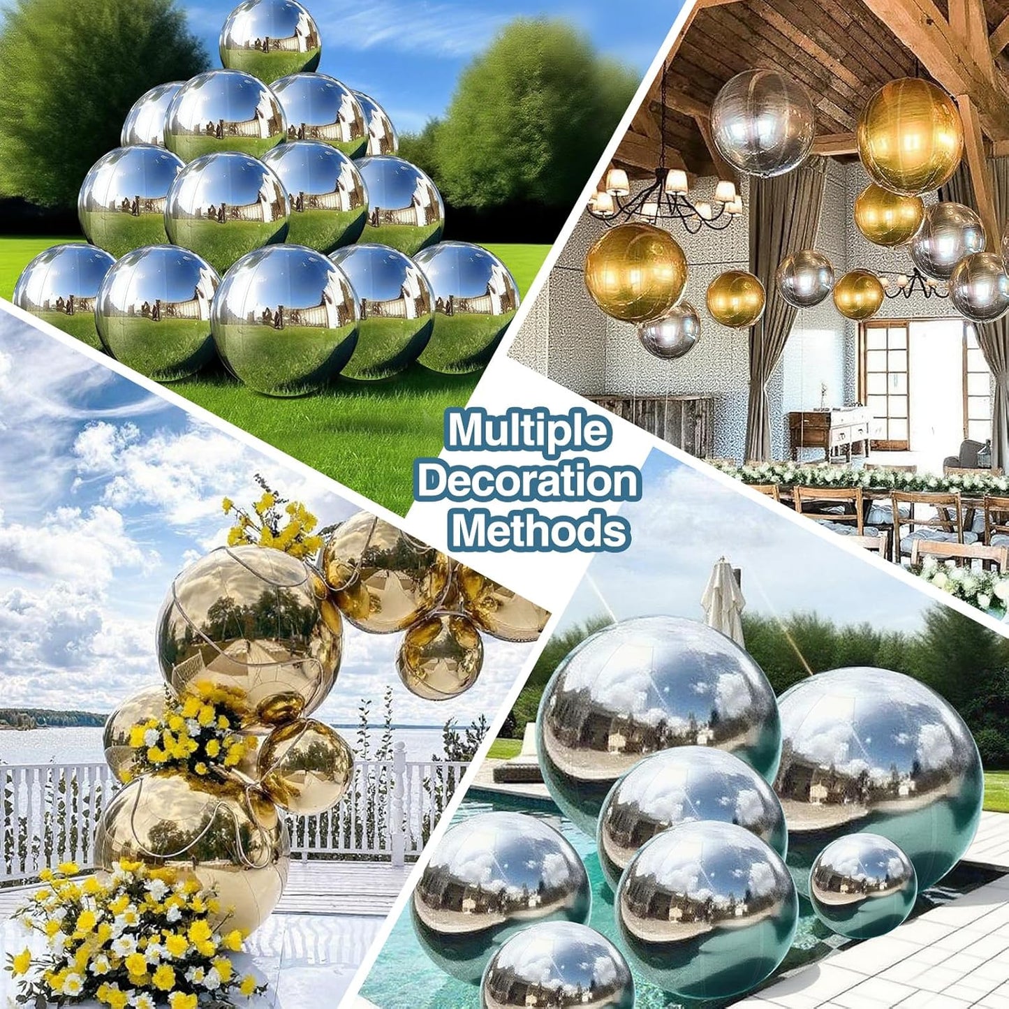 Inflatable Mirror Ball, Gold Big Shinny Balls Reusable Large PVC Disco Ball Balloon for Large Event Decoration, Party, Wedding Decor, Concerts, Stage (1 Pcs, 1m/39.4in Without Air Pump)