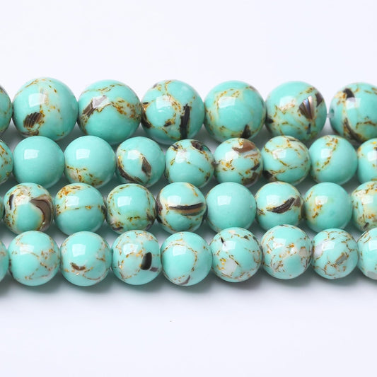 Gold Wire Turquoisee Stone Beads Gemstone Round Crystal Energy Jade Beads Stone Beads for Jewelry Making DIY Bracelet Necklace Jewelry Making 1 Strand 15.5inch 31PCS 12MM