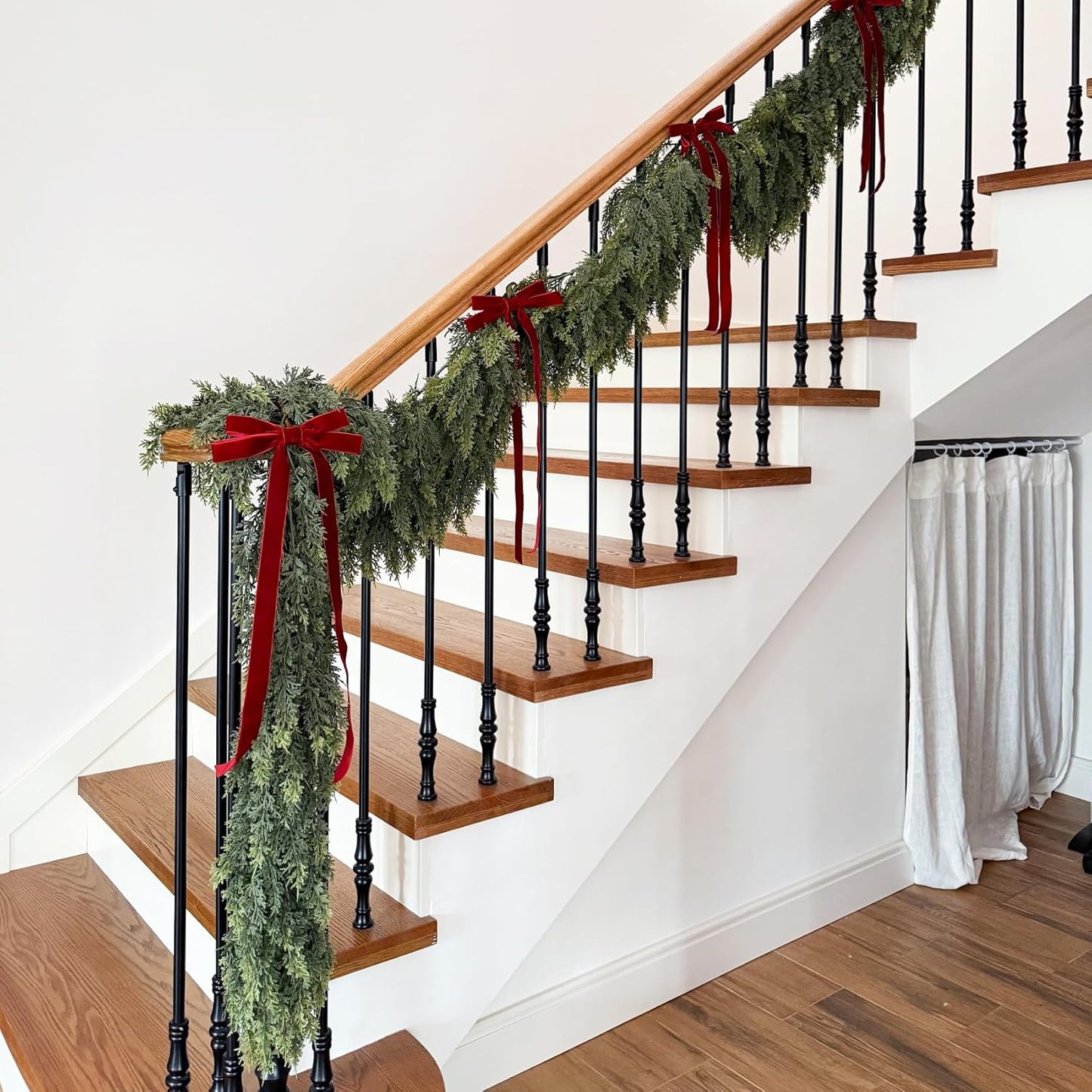 12FT Christmas Cedar Garland Artificial Real Touch Thickness Realistic Greenery Pine Garland for Mantle Fireplace Outdoor Indoor Christmas Decorations