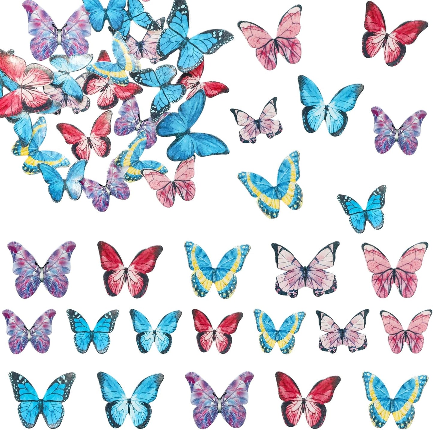 Ephlyn 40Pcs Edible Butterfly Cupcake Toppers 3D Butterfly Cake Picks Mixed Color Cake Decorations for Baby Shower Wedding Kids Birthday Party Supplies Dark Multicolor