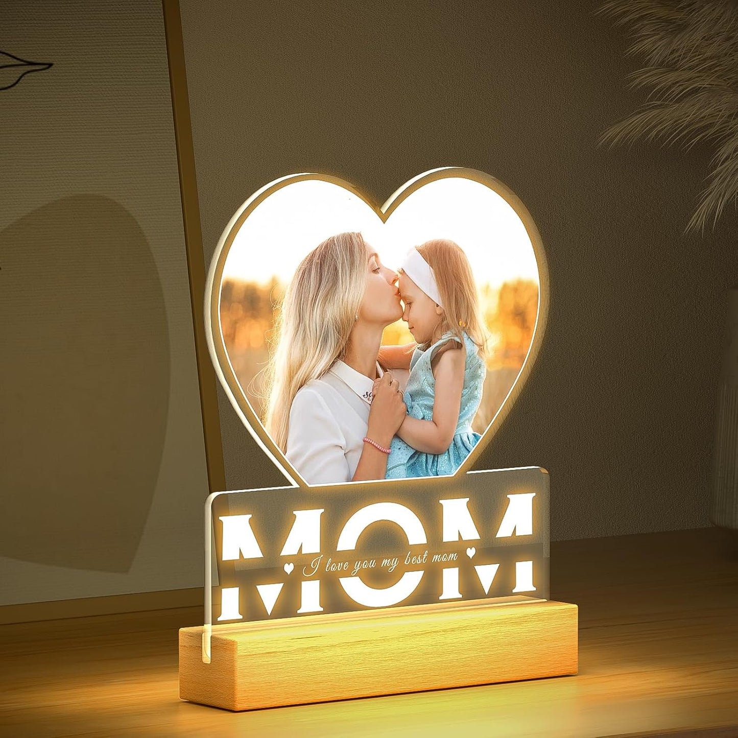 Personalized Gifts for Mom from Daughter and Son, Custom Picture Frames with Photo, Custom Photo Frame with Night Light, Customized Heart Picture Frame, Personalized Mom Birthday Gifts