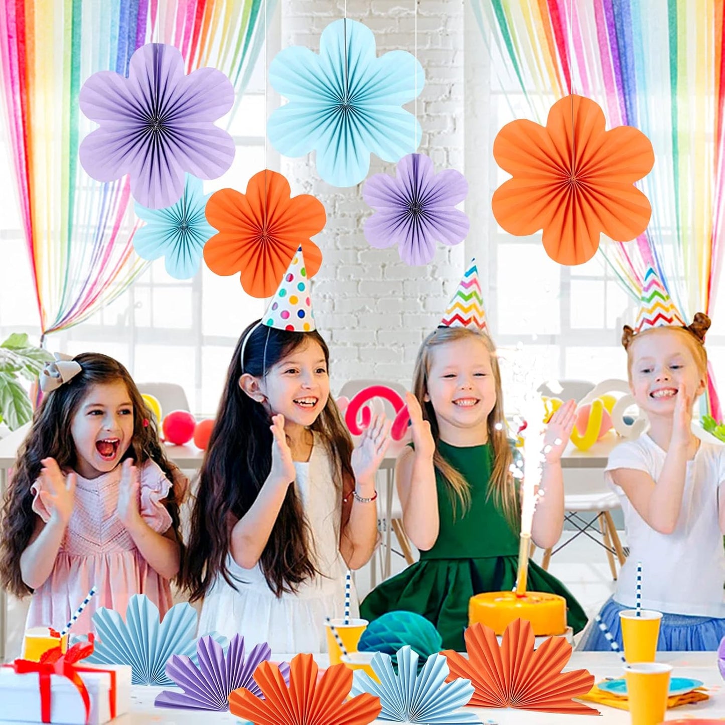 SUNBEAUTY 9 PCS Flower Party Decorations Paper Fans Classroom Decoration Paper Floral Backdrop Decor Paper Fans Decoration Hanging Paper Fans
