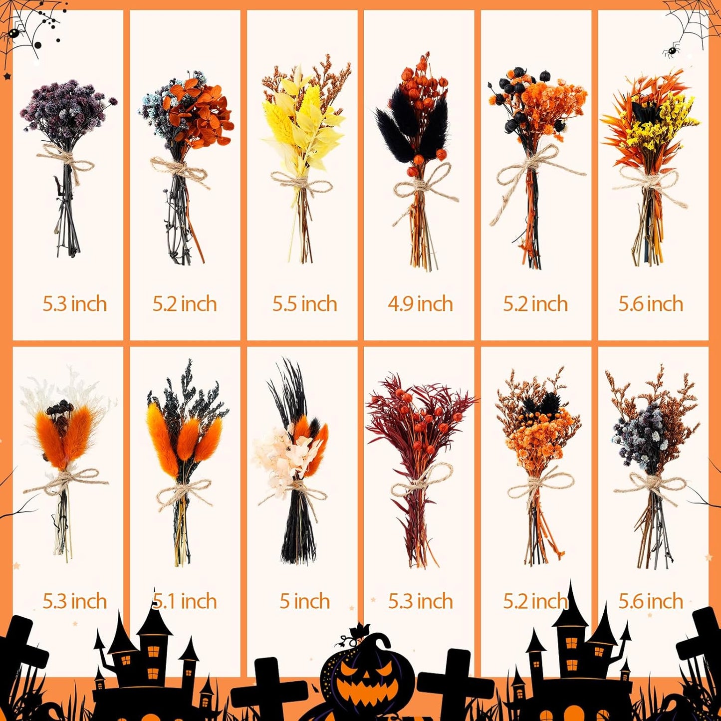 10/12/24/36 Pack Mini Dried Flowers for Vase Wedding Various Mini Bouquet Dried Small Wildflowers Natural Flowers Bulk for Crafts DIY Decor (12, Halloween Color2)