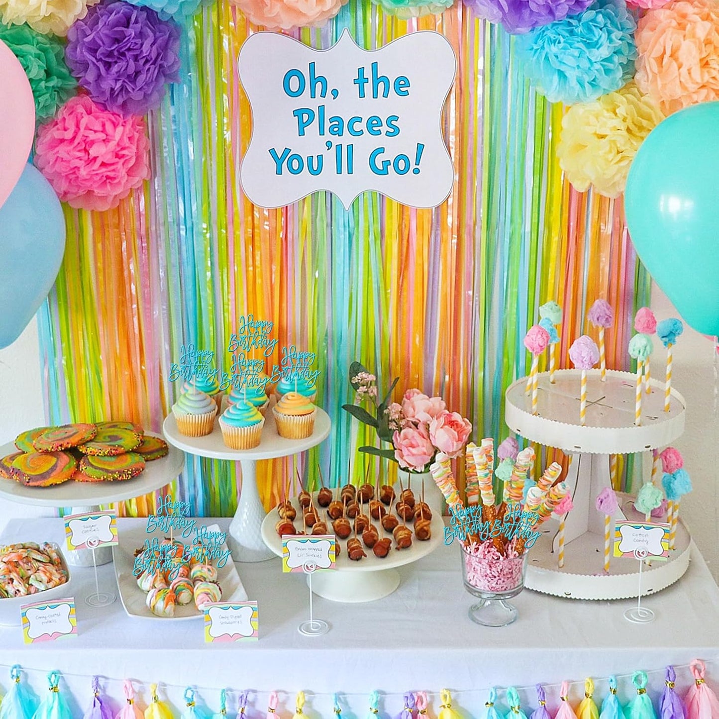 24 PCS Happy Birthday Cupcake Toppers Glitter Picks for Celebrating Anniversary Theme Party Cake Decorations Supplies - Lake Blue