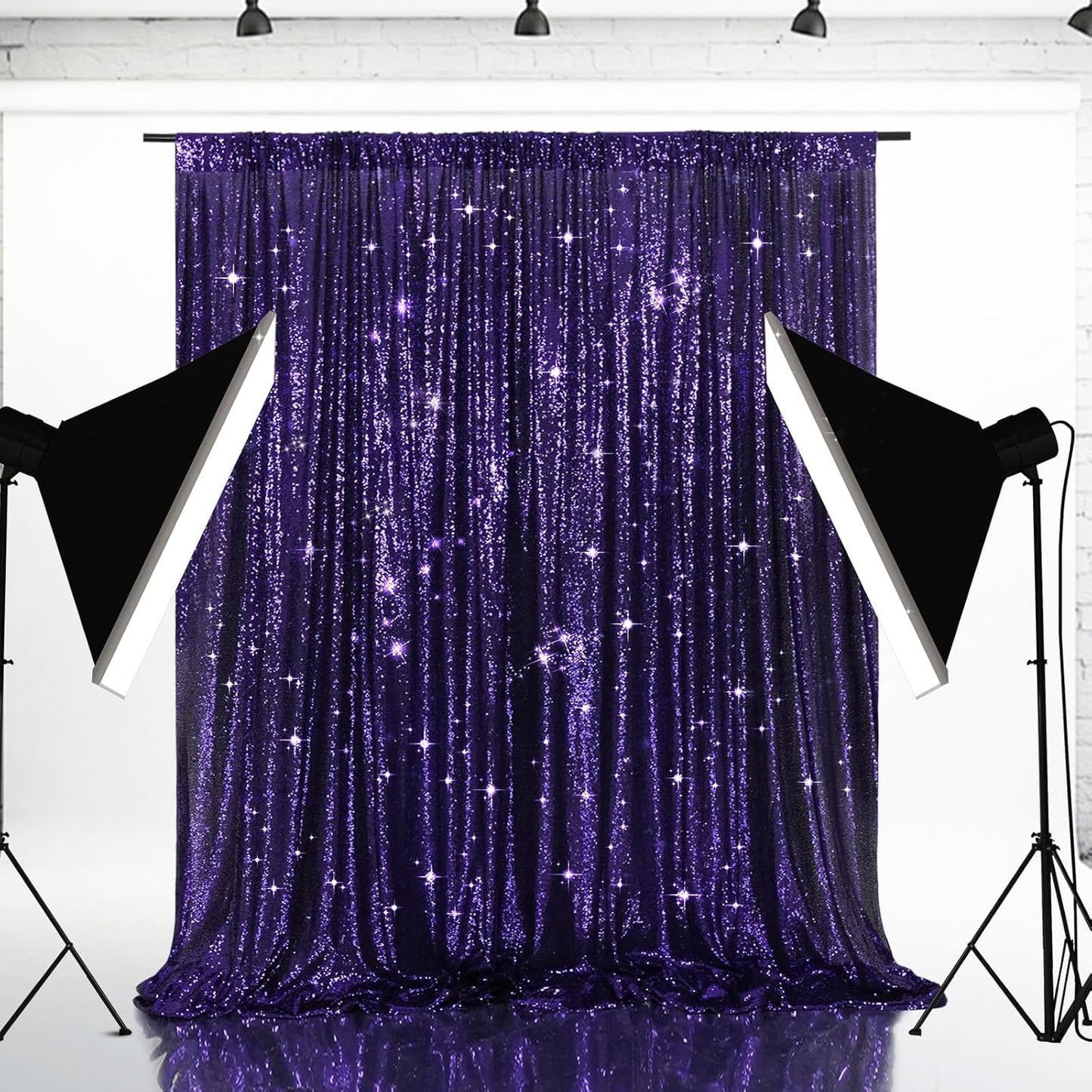 Eternal Beauty Purple Sequin Backdrop, 5x7 Ft Halloween Glitter Background Curtains for Shimmer Photography Party Wedding Birthday Back Drop Decor