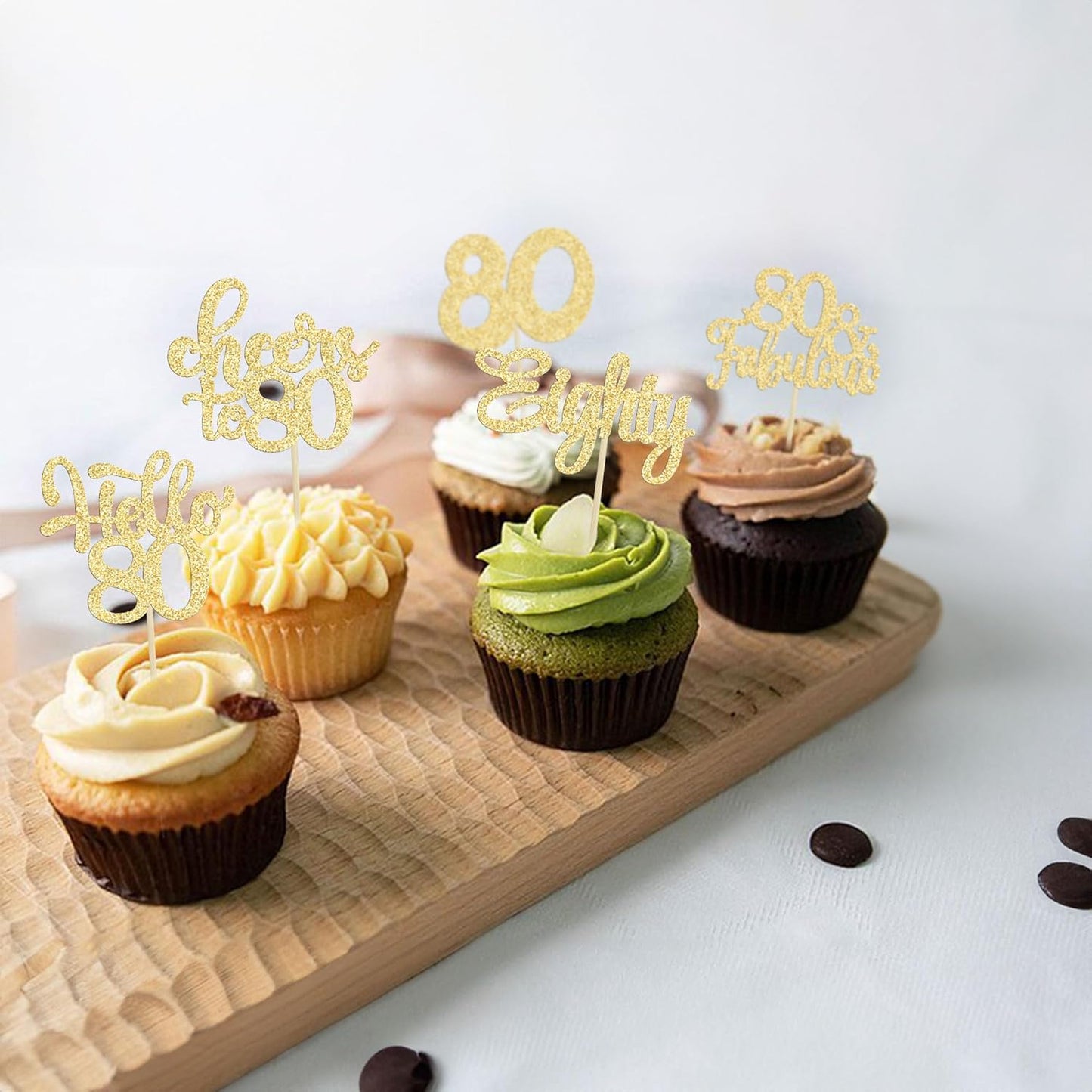 Gyufise 30Pcs Happy 80th Birthday Cake Topper, Gold, for Birthday Anniversary Party Decorations