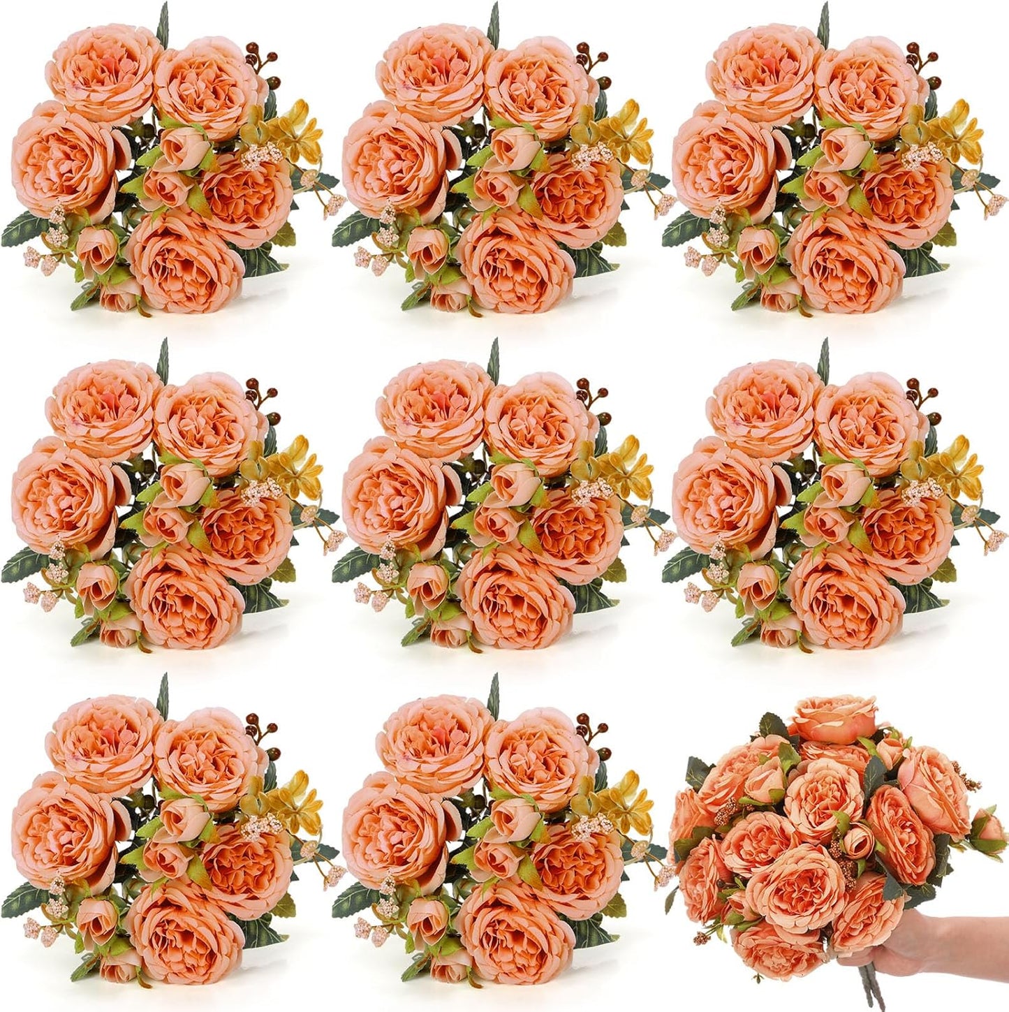 8 Bundles Artificial Peonies Flowers Boho Faux Flowers Arrangements Artificial Centerpiece Spring Bouquet Floral Wedding Decoration for Vase(Orange)
