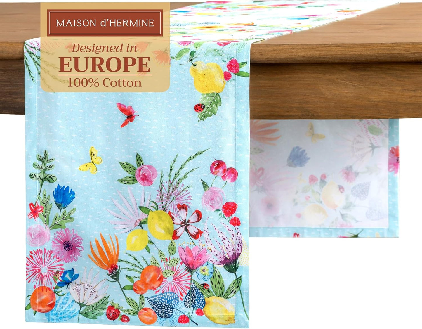 Maison d' Hermine Table Runner 100% Cotton Single Layer Table Runners 72 inches Long Decorative for Home Kitchen Dining Party Wedding Bridal Shower Spring Summer (Jardin D'Ete - Mint, 14.50" x 72")