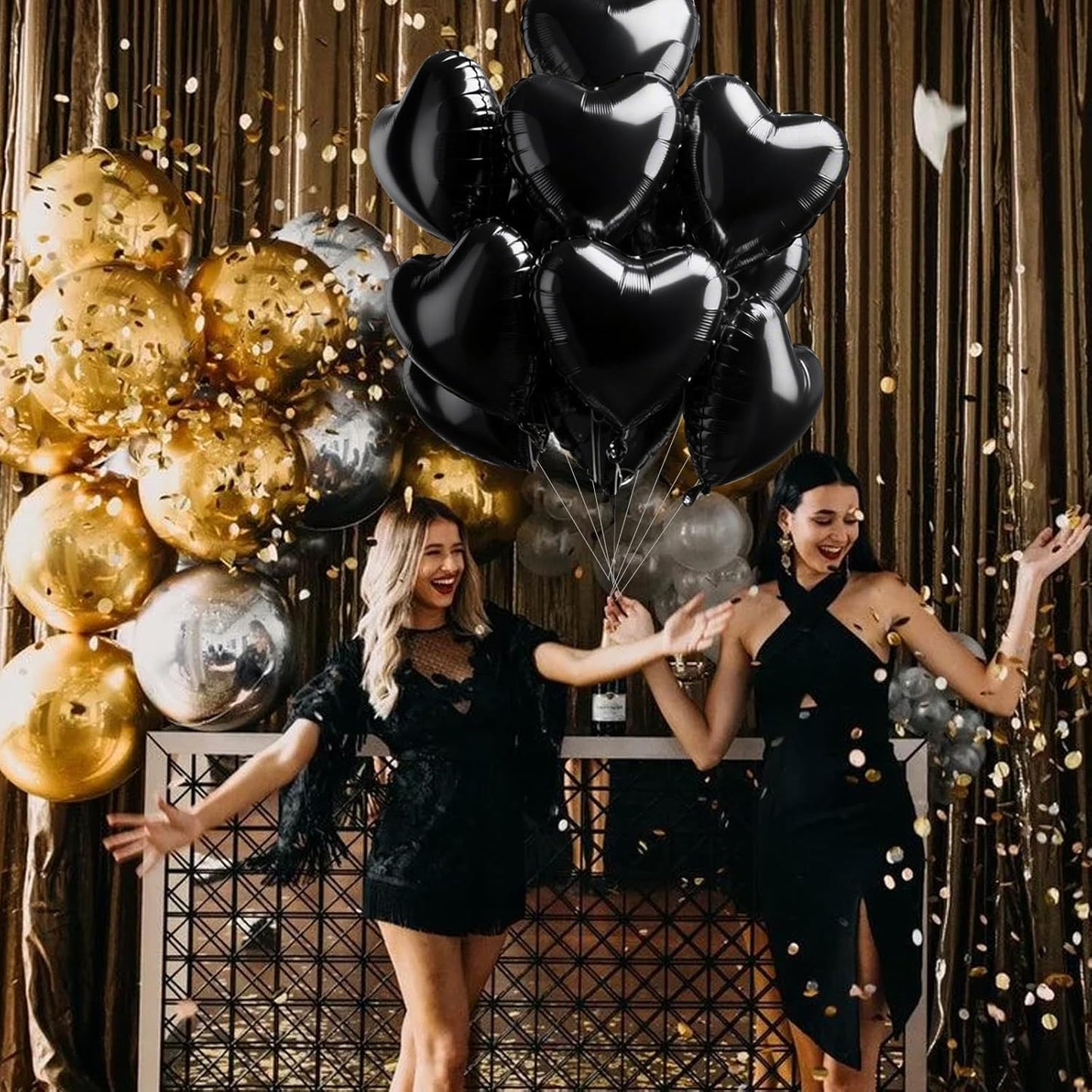 TONIFUL 15Pcs 18 Inch Black Heart Balloons Black Heart Shape Foil Mylar Balloons Decoration for Birthday Valentine's Day Wedding Bridal Shower Anniversary Engagement Party Supplies