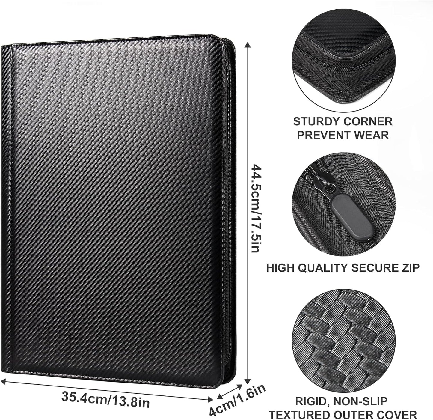 GEAoffice Trading Card Binder 16 Pockets, Premium Large 1000 Card Binder Holds 1000+, Side Loading Collection Album Folders for YuGiOh, MTG, TCG, Games& Sports, Carbon Black