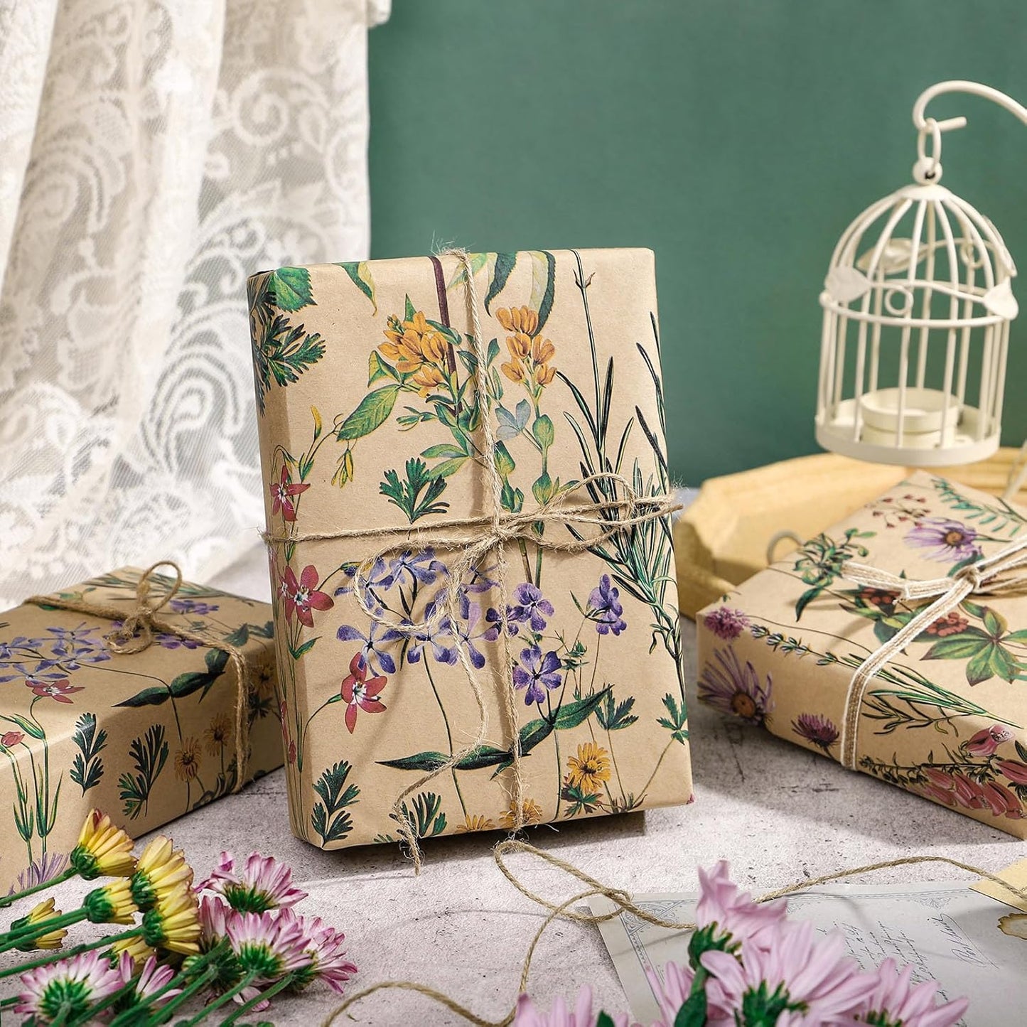 RUSPEPA 30" X 100' Wildflower Floral Wrapping Paper Large Kraft Paper Roll for Women, Jumbo Roll, Herbal Kraft Wrapping Paper for Christian Gifts, Birthdays, Weddings, Bridal Shower and Engagement