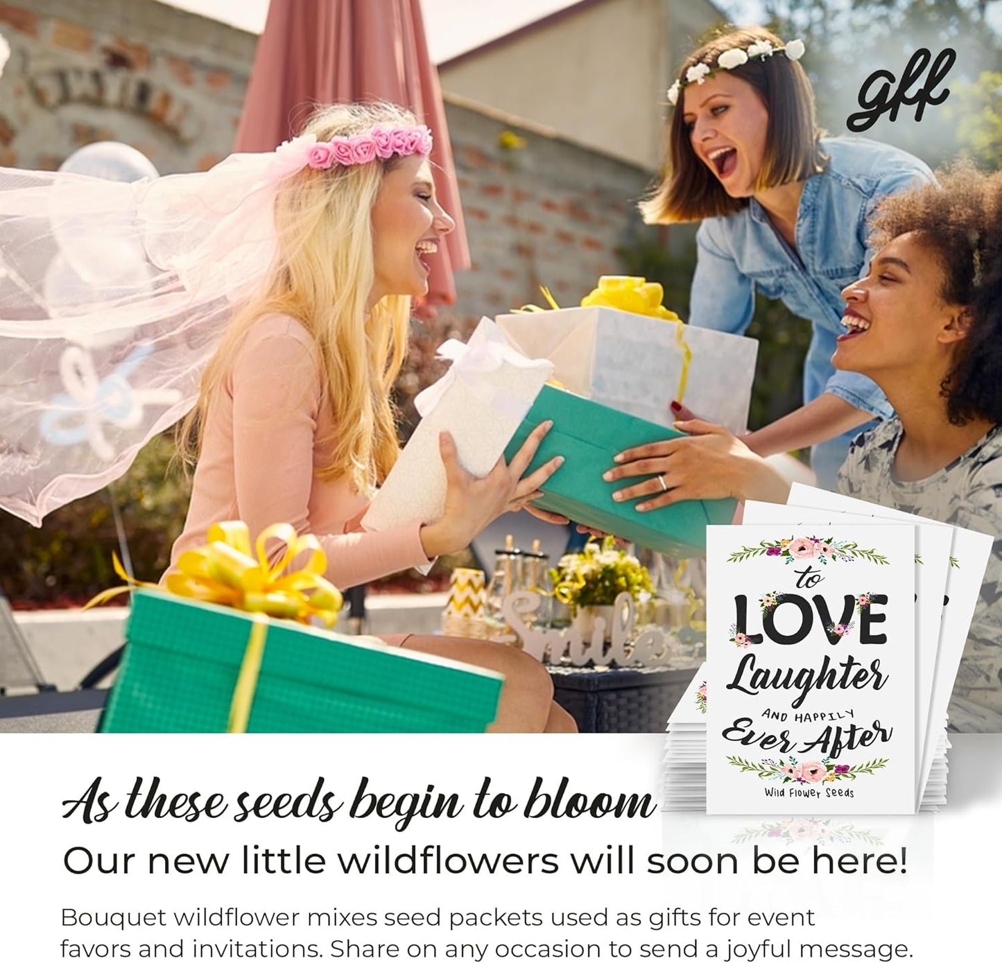 Pre-Filled Wildflower Seed Packet for Wedding Favor Baby Showers Bridal Shower Love Laughter and Happily Ever After Party Favors for Guests - Plant Year-Round Seed Mix - White Pack of 20