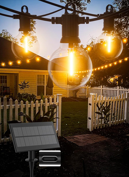 Solar String Lights Outdoor Waterproof 100FT with USB Port and 52 Shatterproof G40 Bulbs(2 Spare), LED Solar Powered Patio Lights for Outside, Porch, Backyard, Gazebo, Garden(Warm White)