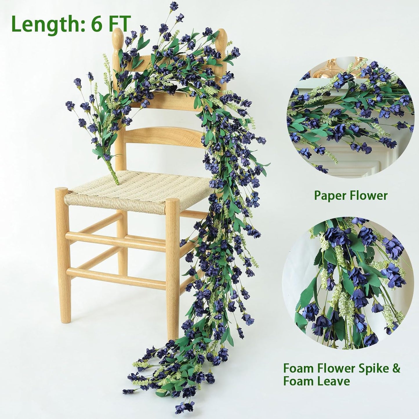 Mizii Blue Artificial Flower Garland 6FT Fake Wildflower Floral Garland Hanging Vines Spring Summer Flowers Decorations for Mantle Table Centerpieces Room Wall Fireplace Wedding Decor (Navy Blue)