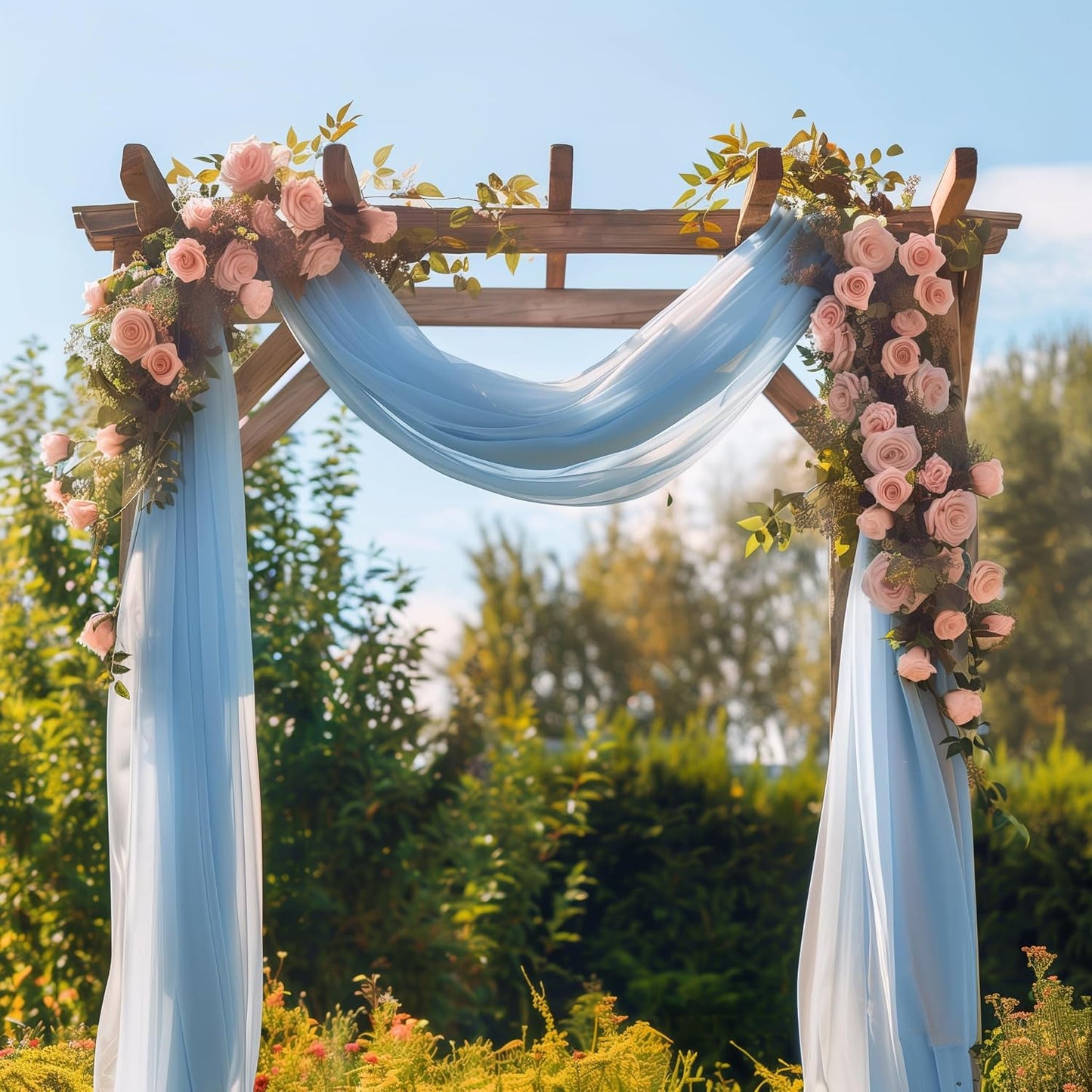 Wedding Arch Draping Fabric 4 Panels 28.7" x 20FT Baby Blue Sheer Chiffon Backdrop Drapes for Wedding Ceremony Birthday Party Bridal Shower Outdoor Decoration