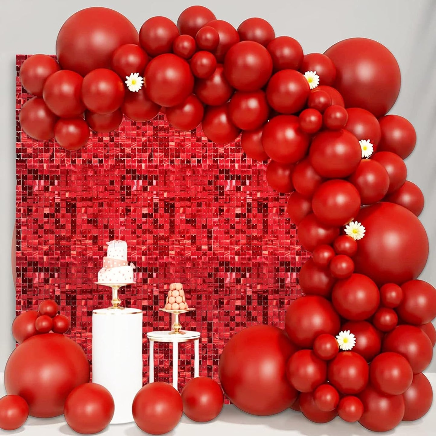 12PCS Red Shimmer Wall Backdrop, Laser Square Sequin Photo Backdrops Panel, Glitter Wall Background for Birthdays, Weddings, Christmas, Engagements, Disco Bachelorette Party Decoration (3FTx4FT)