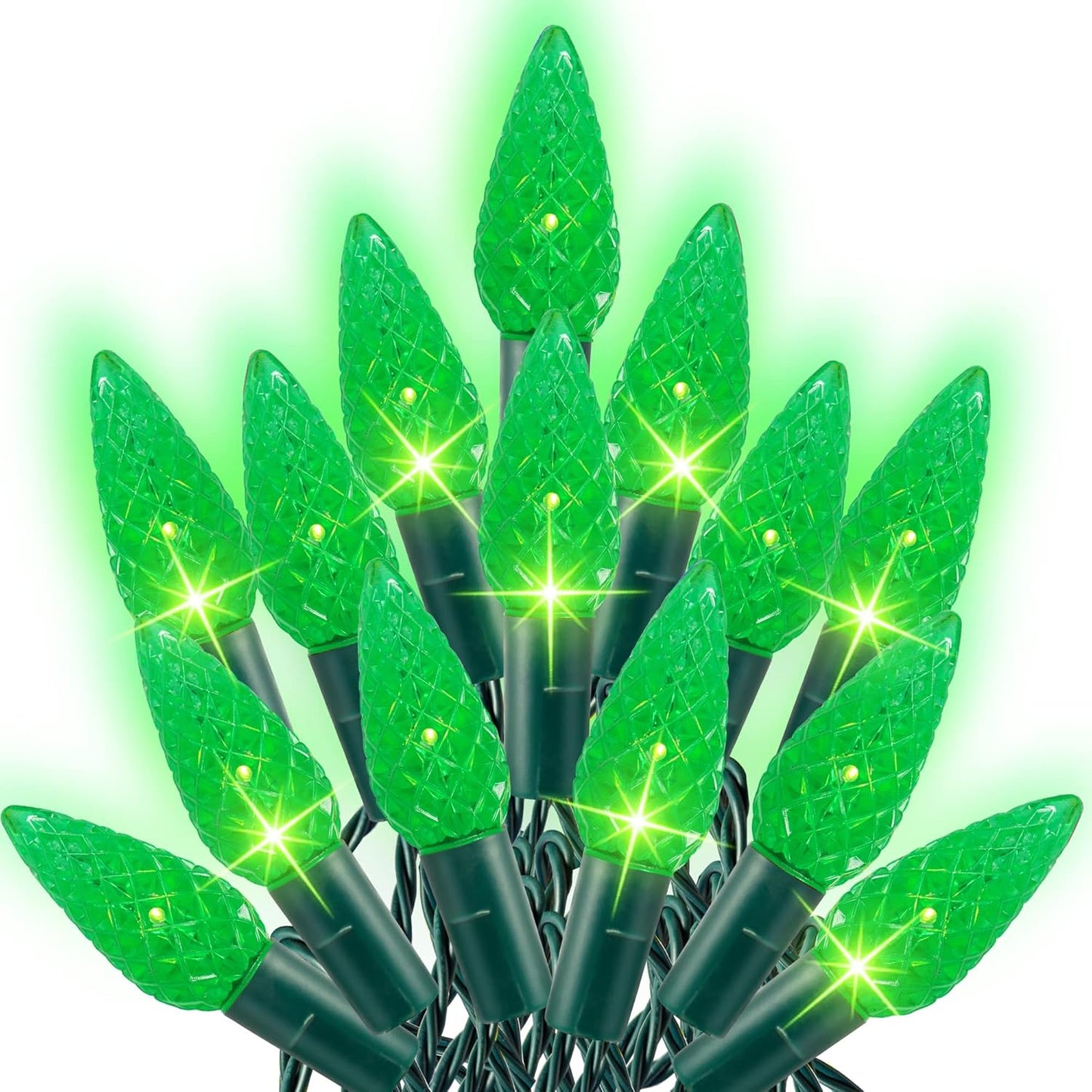 Dazzle Bright C6 Green Christmas Lights, 100 LED 33 FT Outdoor Christmas Lights Waterproof Plug in with 8 Modes for Indoor Xmas Tree Decorations