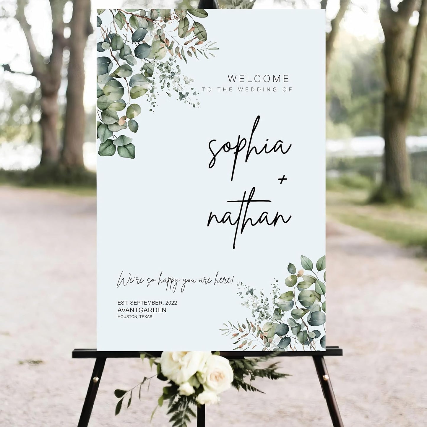 Wedding welcome sign, Greenery welcome sign, Modern greenery eucalyptus wedding sign
