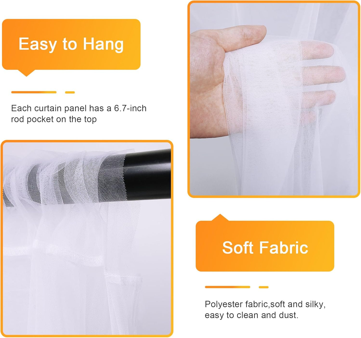 Fomcet Tulle Curtains with Lights String Ivory 20FT X 8FT Sheer Backdrop Curtains for Parties Wedding Baby Shower Photo Shoot Decorations (4 Panels 5 x 8FT)