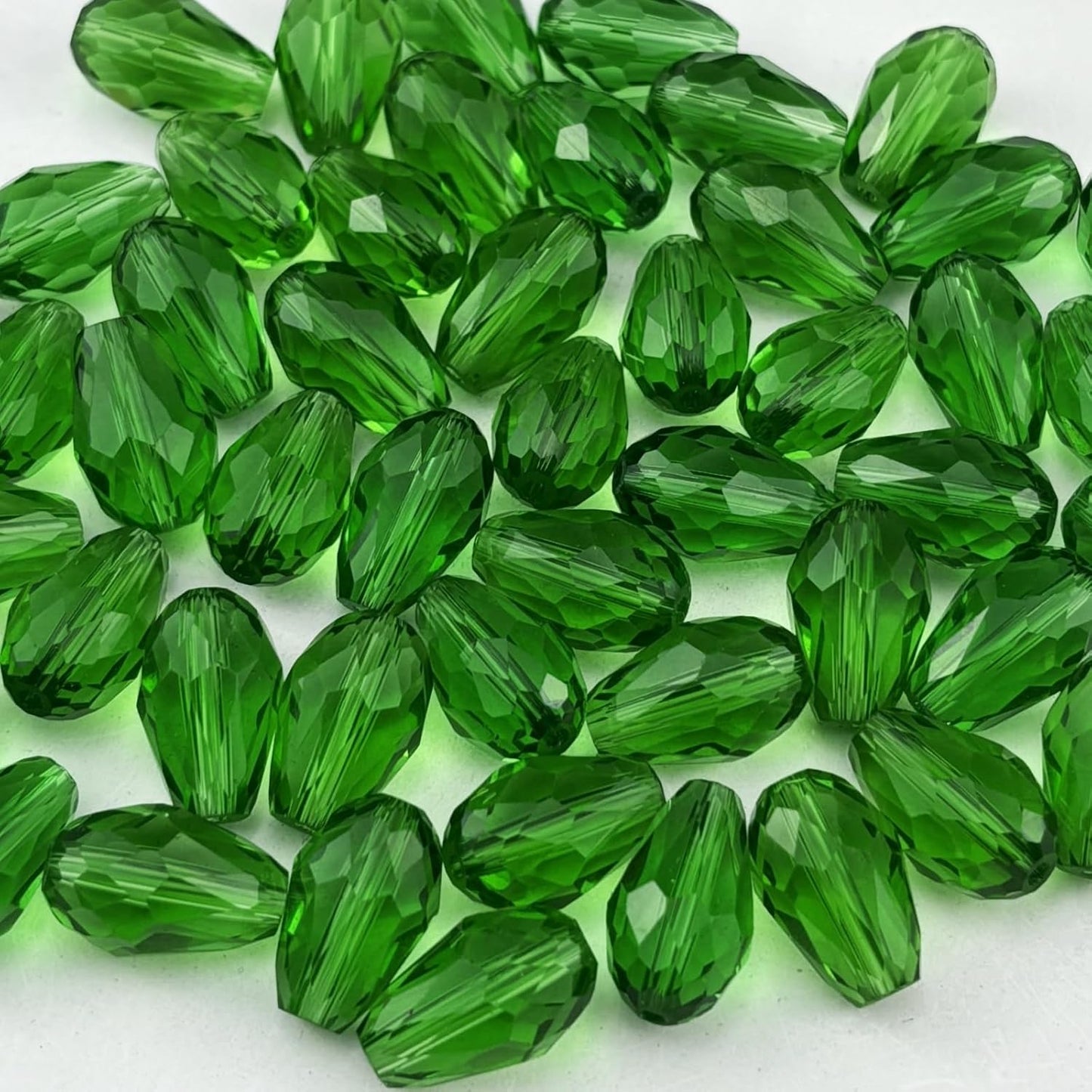 200pcs 3x5mm Teardrop Crystal Glass Beads for Jewelry Making, Faceted Vertical Hole Teardrop Glass Spacer Beads for Wind Chimes Bracelet Earring Necklace DIY Craft(Grass Green)