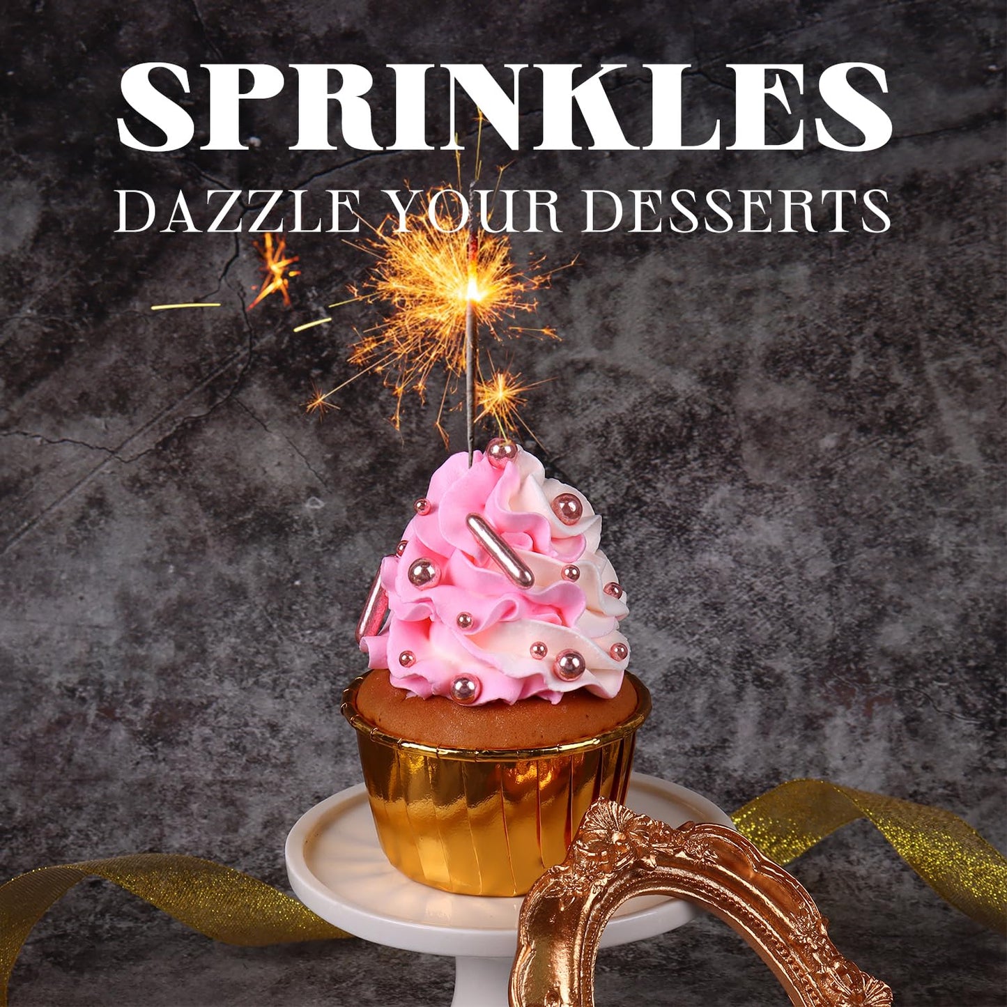 Rose Gold Sprinkles for Cake Decorating 7 Ounces, Rose Pearl Sugar Cupcake Toppings, Cookies, Ice Cream, 7Ounces Cake Decorationss Baking, Perfect for Wedding, New Year’S Eve, Christmas Party