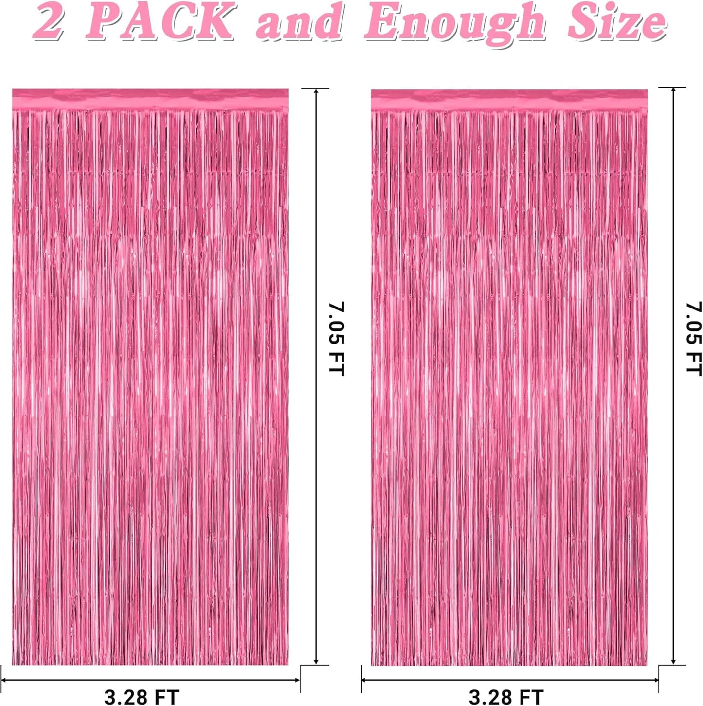 2 Pack Pink Party Decorations, 3.28 FT x 7.05 FT Pink Backdrop, Metallic Tinsel Backdrop Fringe Curtains Backdrop Curtains, Photo Backdrop Party Supplies Birthday Party Decorations