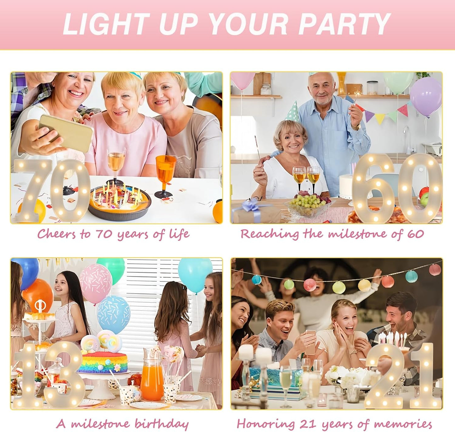 LED Marquee Letter Lights, Decorative Light Up Numbers for 70th Birthday Party, Battery Operated, Warm White Small Marquee 70 Sign for Anniversary Decorations