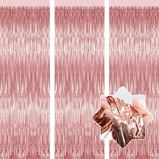 3 Pack Rose Gold Backdrop Birthday Decorations Foil Curtain Backdrop Bachelorette Party Decorations Rose Gold Party Decor Streamers Groovy Birthday Party Decorations