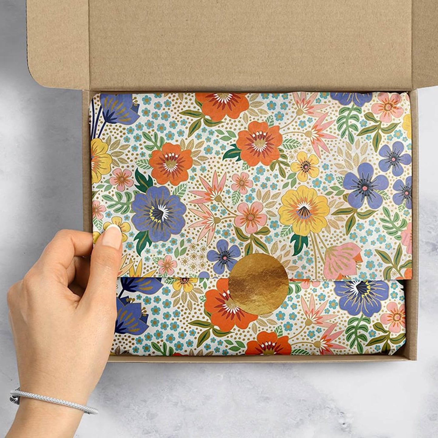 Colors of Rainbow – 12 Sheets - 20 inch X 29 inch - Italian Print Gift Tissue Paper for Decoupage Basket Bag Party Crafts (Golden Floral)