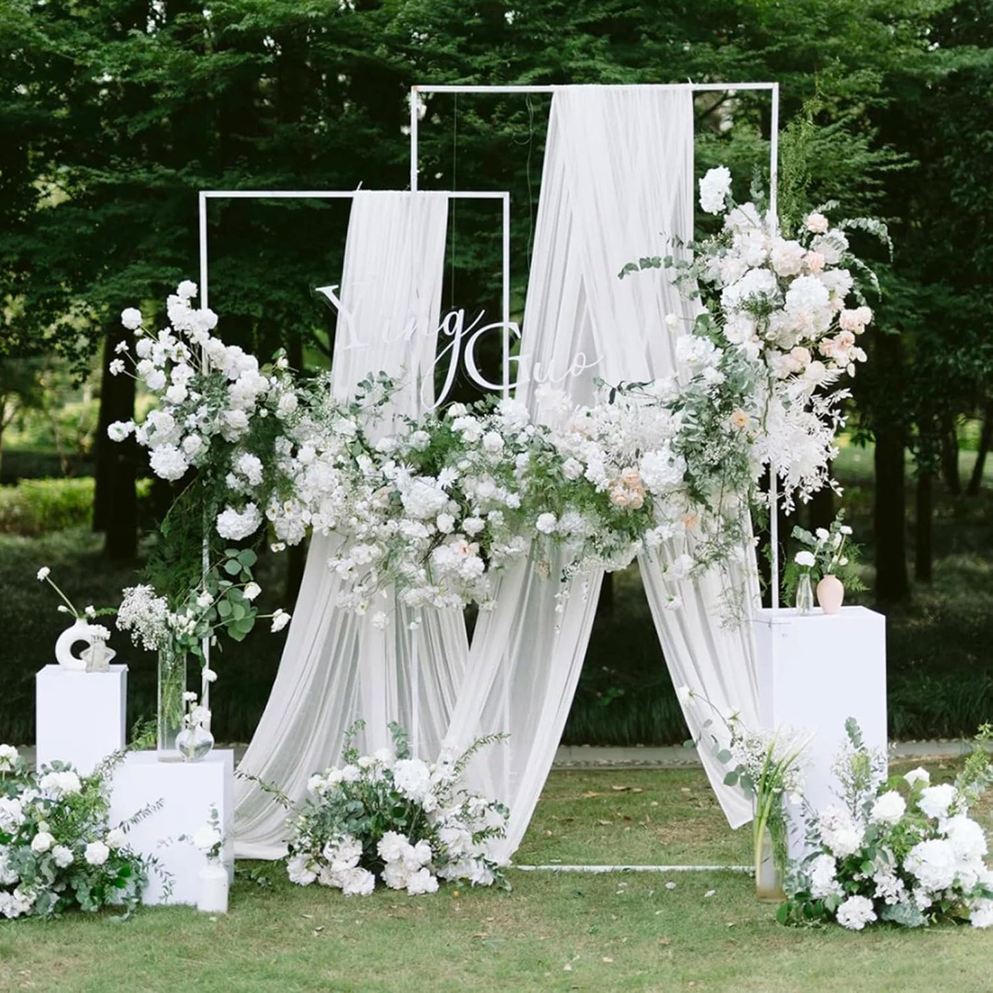 Wokceer White Wedding Arch Draping Fabric Backdrop 28.7" X 20FT Sheer Drapes Fabric for Wedding Arbor Ceremony Birthday Party