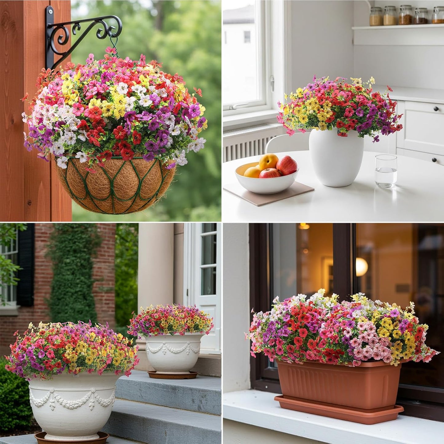 Artificial Flowers for Outdoors 24 Bundles, UV Resistant Colorful Fake Silk Flower Outdoor Planter Garden Decor Indoor Decorations