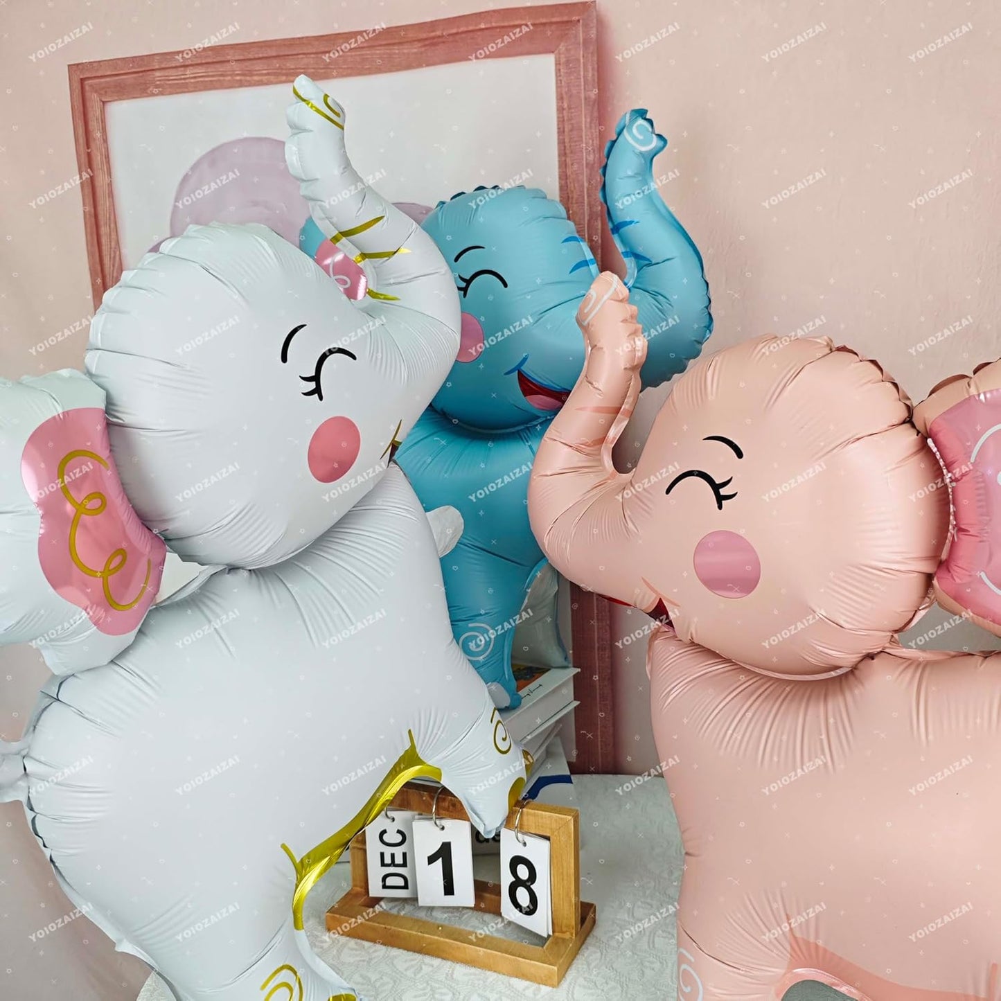 2PCS Matte self-standing elephant animal balloon 3D Jungle Large Elephant Foil Balloons For Kids safari themed birthday party gender indication baby shower Decor supplies white