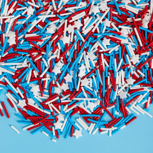 Edible Patriotic Sprinkles for Cake Decorating,Red White and Blue Jimmies Stars Sprinkle Mix, 100g/3.53oz, American Team USA Sprinkles,Baking, Ice Cream,Cookies,Cupcake Topper,Holiday Party Decorations