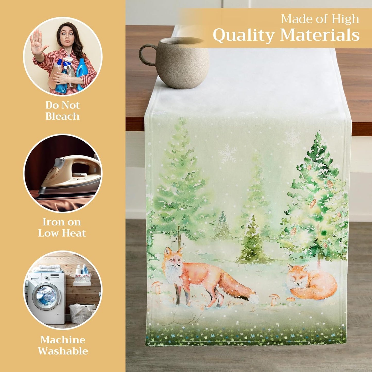 Maison d' Hermine Table Runner 100% Cotton Single Layer Table Runners 72 inches Long for Thanksgiving Christmas Decorations Home Kitchen Dining Party Wedding (Winter Mornings, 14.5" x 72")