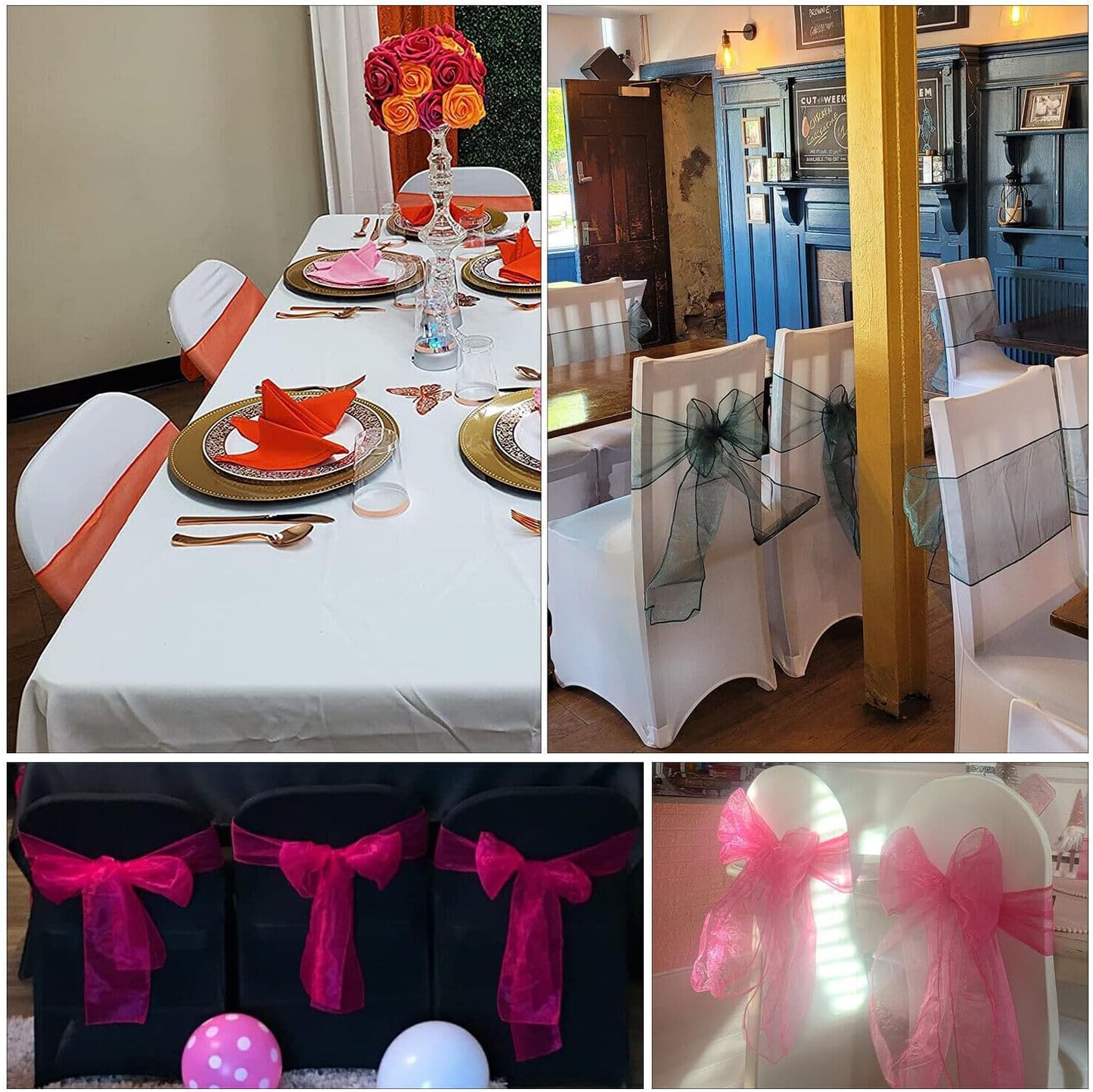 New Organza Chair Bow/Sash Décor for Wedding Reception Events Banquets Bows Decoration Sashes - (25, White New)