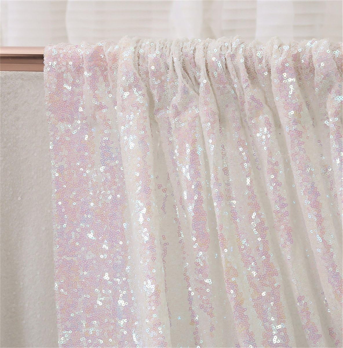 Eternal Beauty White Iridescent Sequin Backdrop, 6x6 Ft Glitter Background Curtains for Shimmer Photography Party Wedding Birthday Back Drop Decor