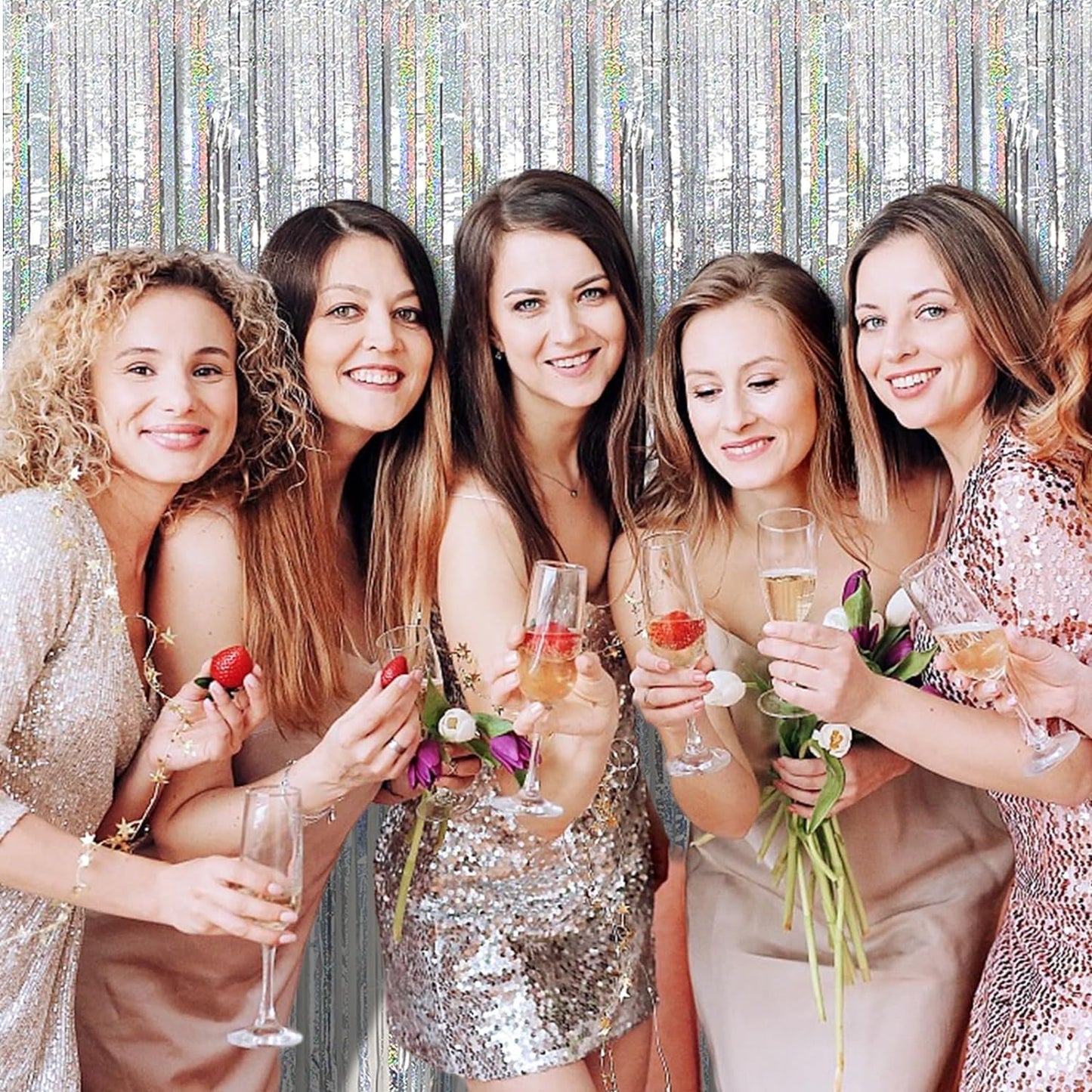 Tinsel Curtain Party Backdrop Silver Birthday Decorations 10 Packs Glitter Foil Fringe Curtain Party Decor Streamers Photo Booth for Birthday Christmas Wedding Halloween Graduation Decorations