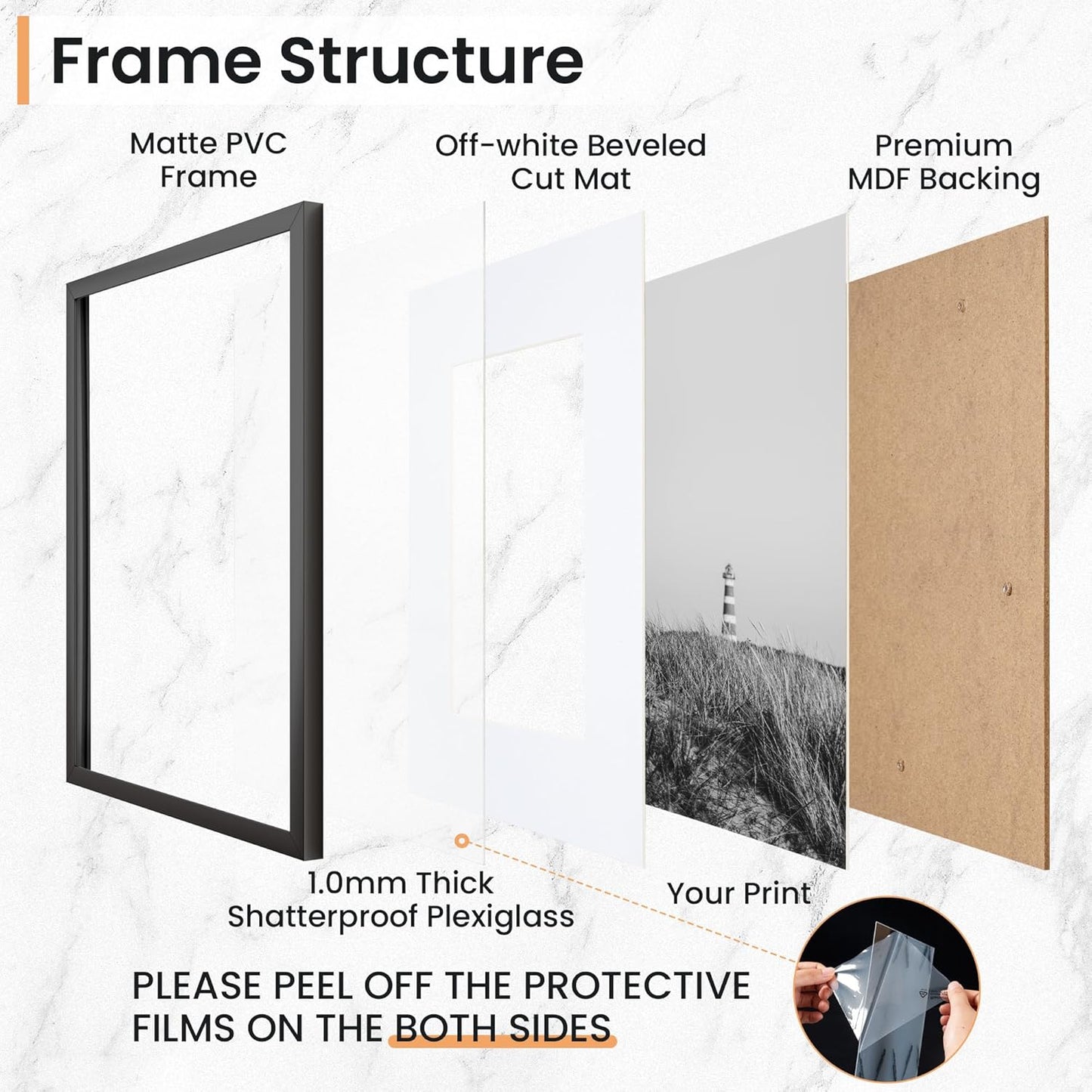 8x10 inch Picture Frame, 8x10 Photo Frames with 5x7 Removable Mat - High Definition Plexiglass - Vertical and Horizontal Display - Wall Hanging Frame - Black, 3 Pack