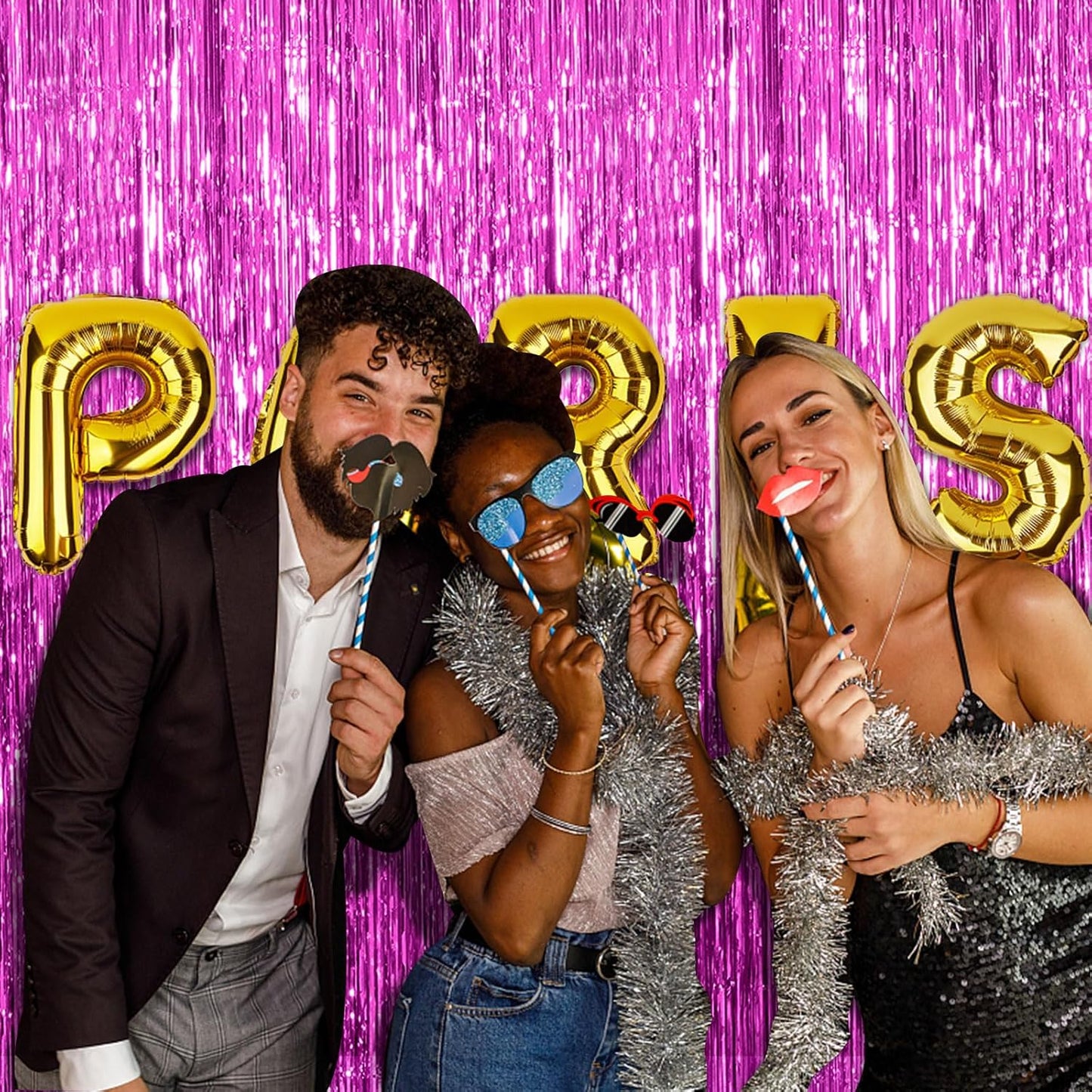 20 Pack Hot Pink Party Decorations - Tinsel Curtain Streamers Foil Fringe Backdrop for Birthday, Christmas, Bachelorette, Graduation, Fiesta Photo Booth