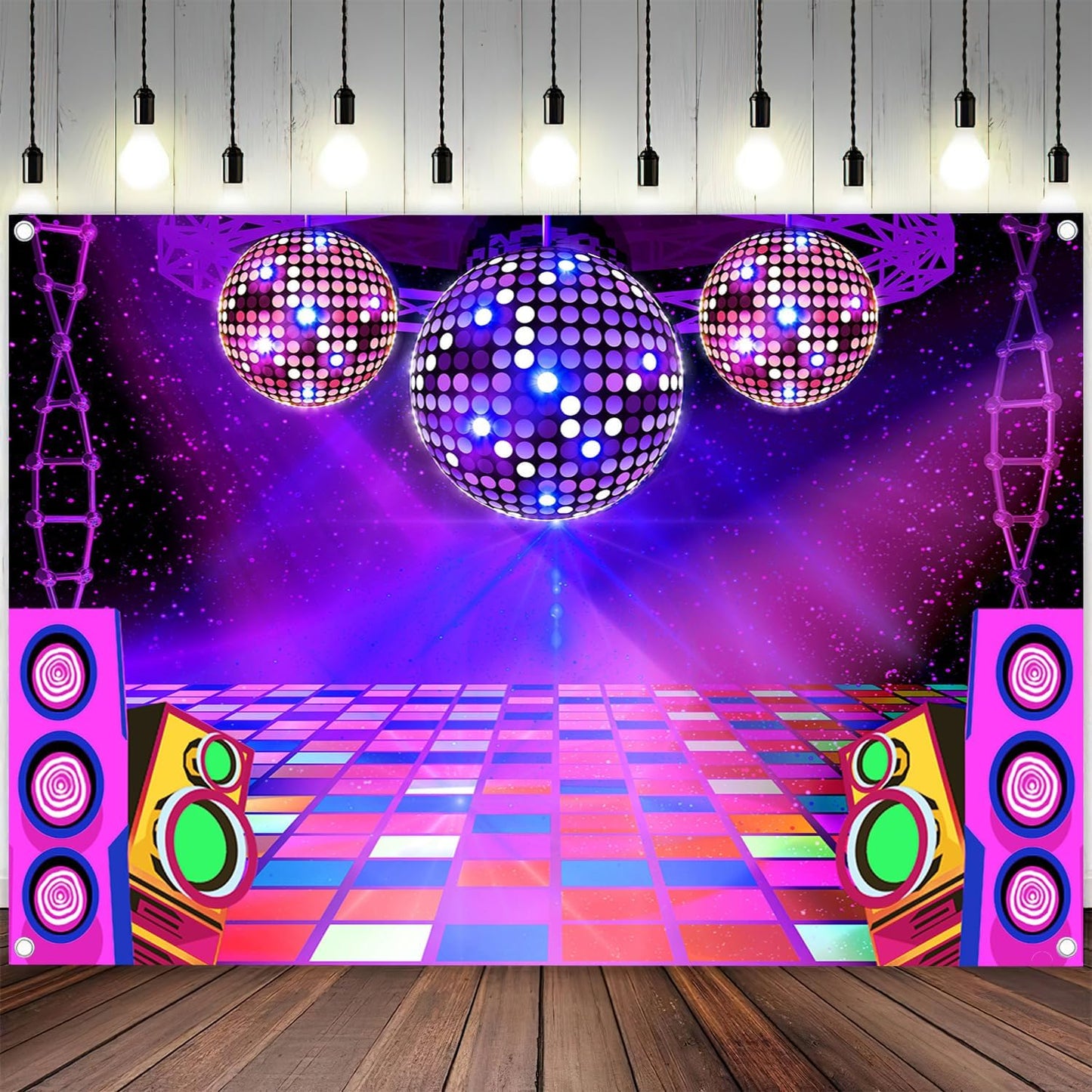 Dance Party Backdrop Retro 80s 90s Theme Stage Dance Ball Music Birthday Party Decoration DJ Photography Background 15 x 10 ft for Baby Shower Picture Photo Shoot Polyester Fabric, Red