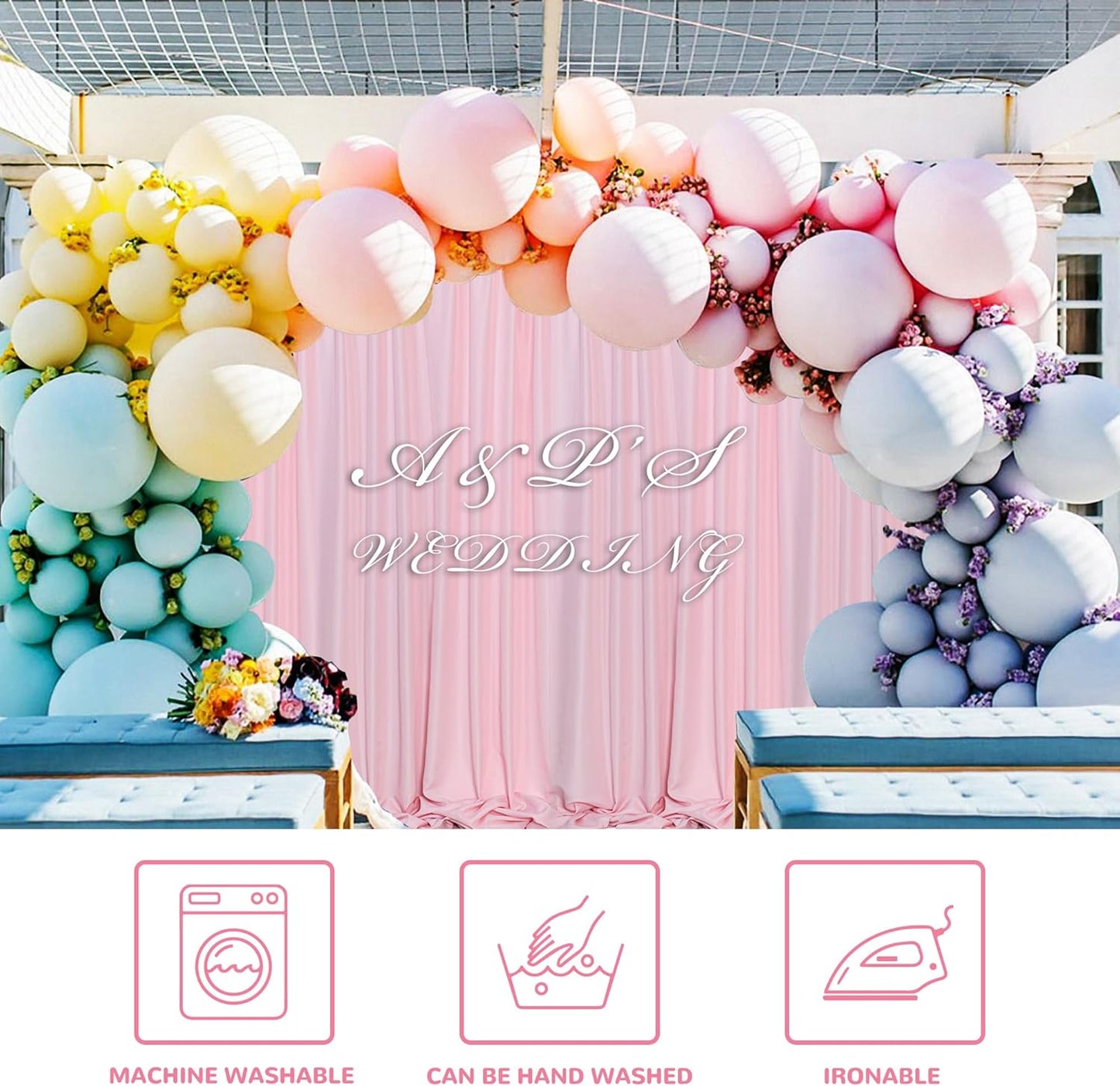 MEETSKY Pink Backdrop Curtain for Parties Rod Pocket Pink Curtains Photography Backdrop Drapes Privacy Fabric Decoration for Birthday Party Gril Baby Shower Home Decor, 5ft x 7ft, 2 Panels