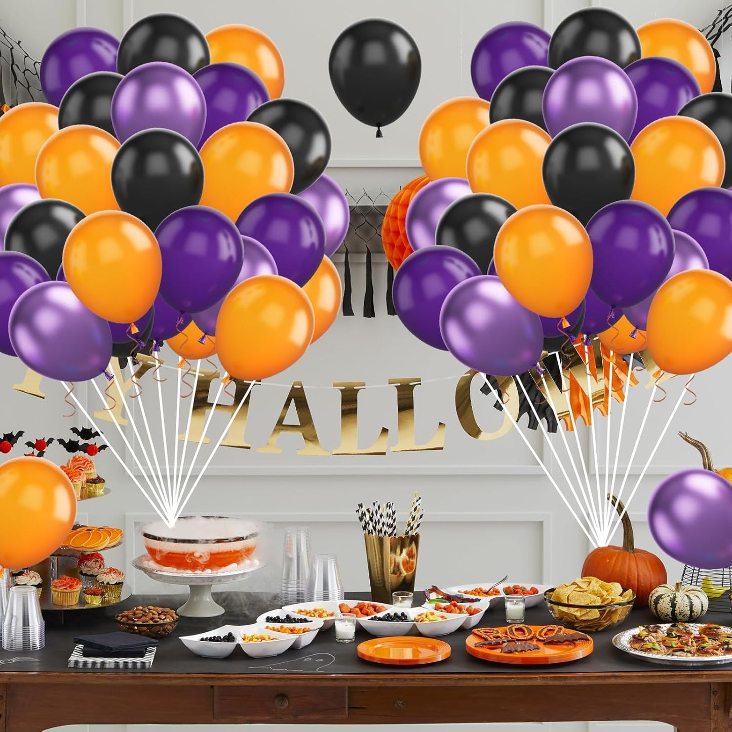 FunHot Halloween Party Balloons, 60Pcs Black Purple Orange Balloons, 12 Inch Metallic Purple Black Latex Balloons Purple Orange Party Balloons Helium for Kids Halloween Birthday Decorations Indoor