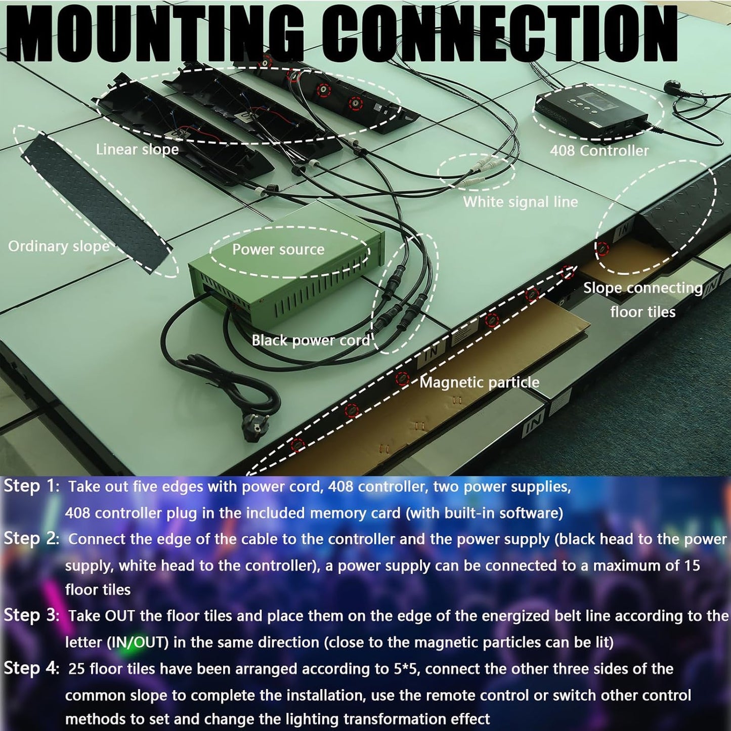 Dance Floor Stage Lights Tempered Glass Infinity Mirror Panel 3D Effect Led Dance Floor for Wedding Party Customizable (3D-Magnetic, Customize)