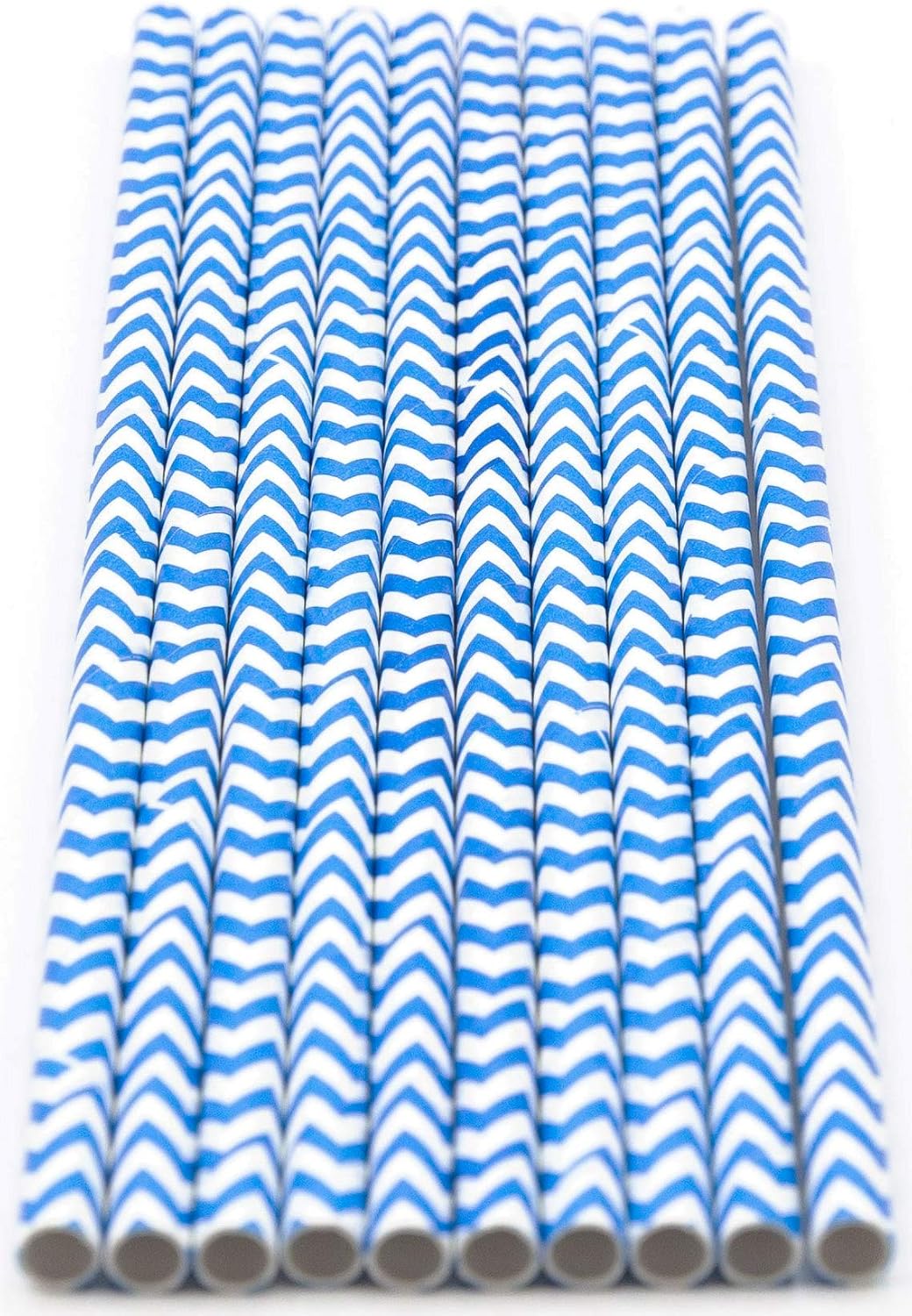 Pack of 150 Sky Blue Chevron Biodegradable 4-Ply Paper Drinking Straws (Compostable, Non-toxic, BPA-free)