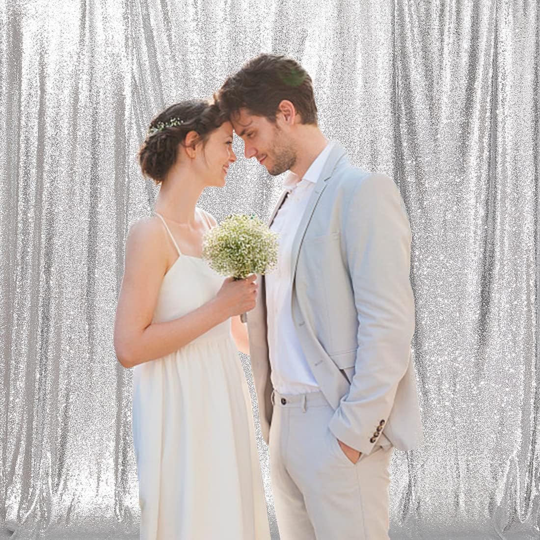 Poise3EHome 8FT x 8FT Silver Sequin Photography Backdrop Curtain for Party Decoration, Silver