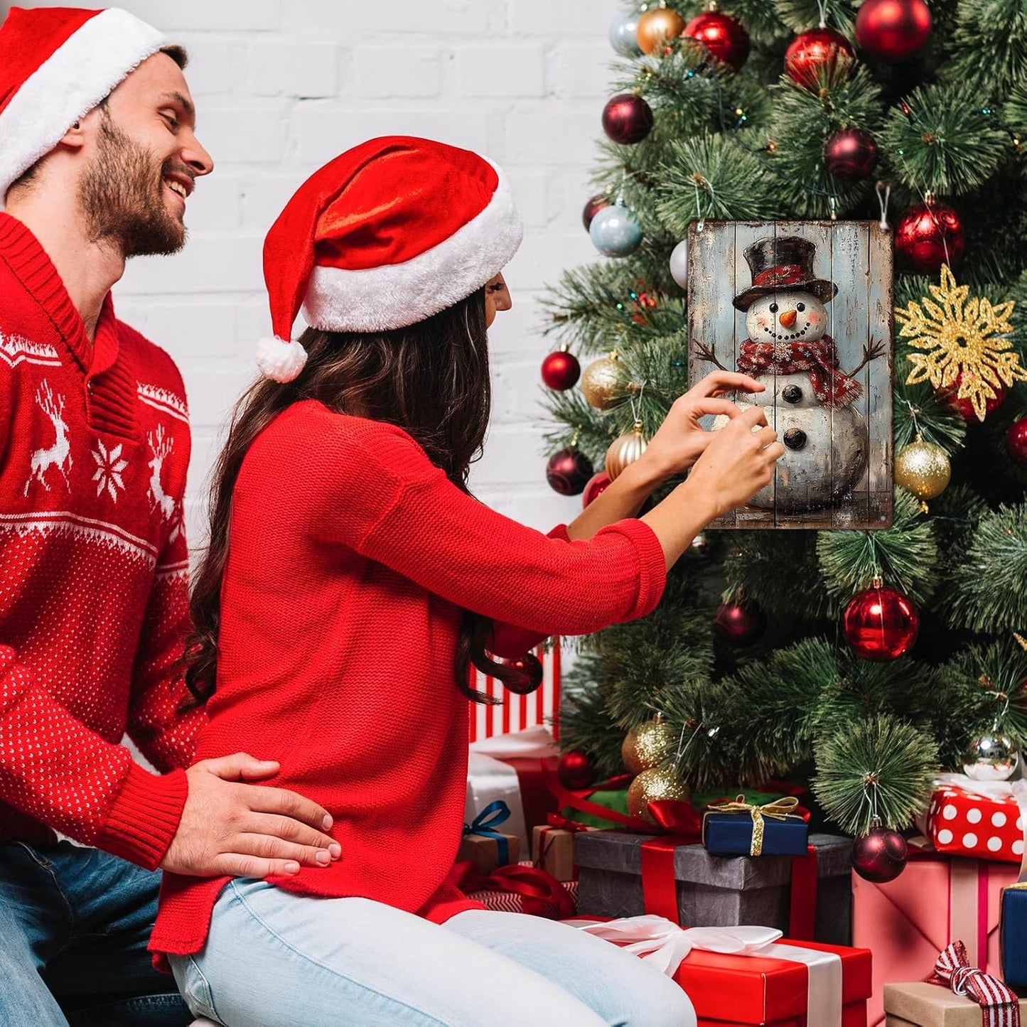 Vintage Christmas Metal Tin Sign Snowman Retro Wall Decor Christmas Tin Sign for Winter Outdoor 8x12Inch