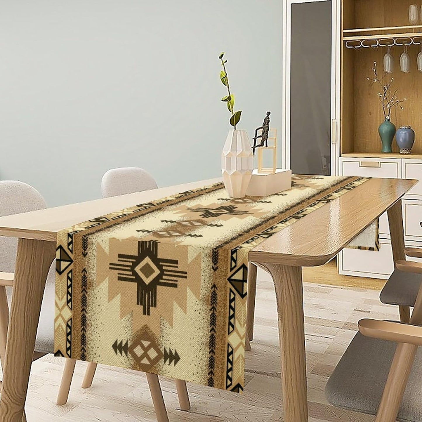Aztec Table Runner Southwestern Ethnic Style Geometric Navajo Tribe Abstract Pattern Vintage Rustic Table Dinner Table Runner 13x120 Inch