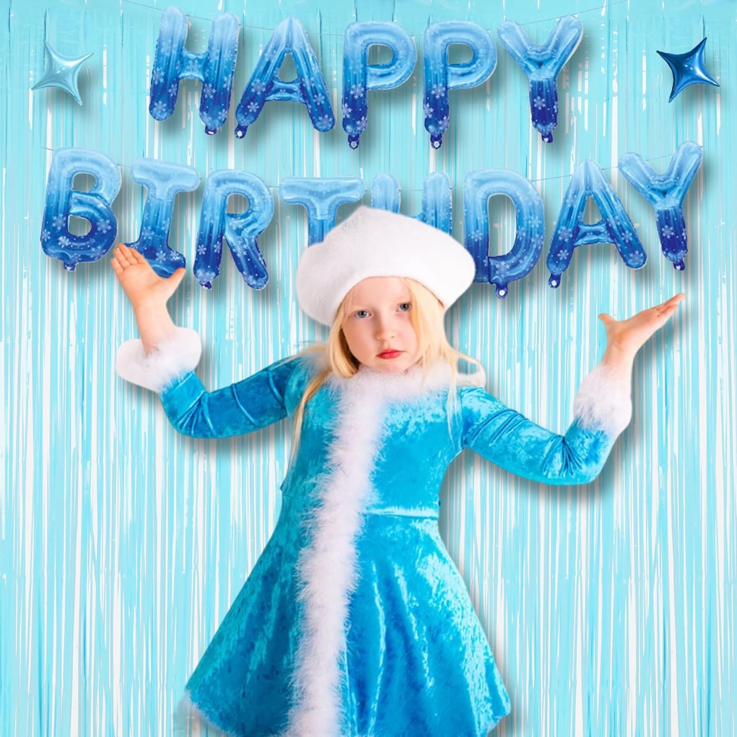 BRAVESHINE Foil Fringe Curtains Party Backdrop - Tinsel Curtain Backdrop Streamers Party Supplies for Halloween/Boo/Baby Boy/Frozen/Under Sea/Shark/Mermaid Birthdays Decorations - 2Pcs Pastel Blue